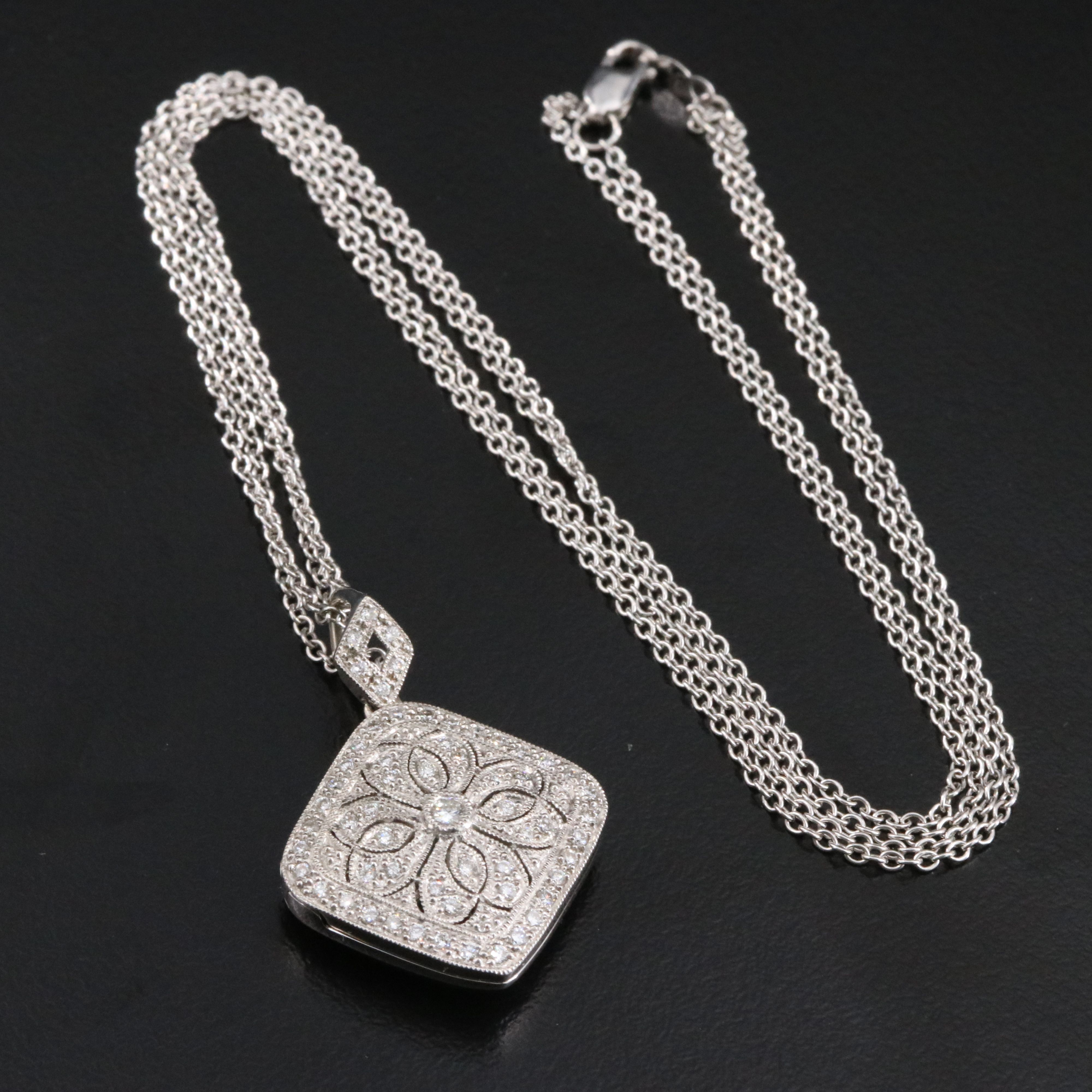 18K 0.54 CTW  Diamond Locket on Double Chain Necklace
