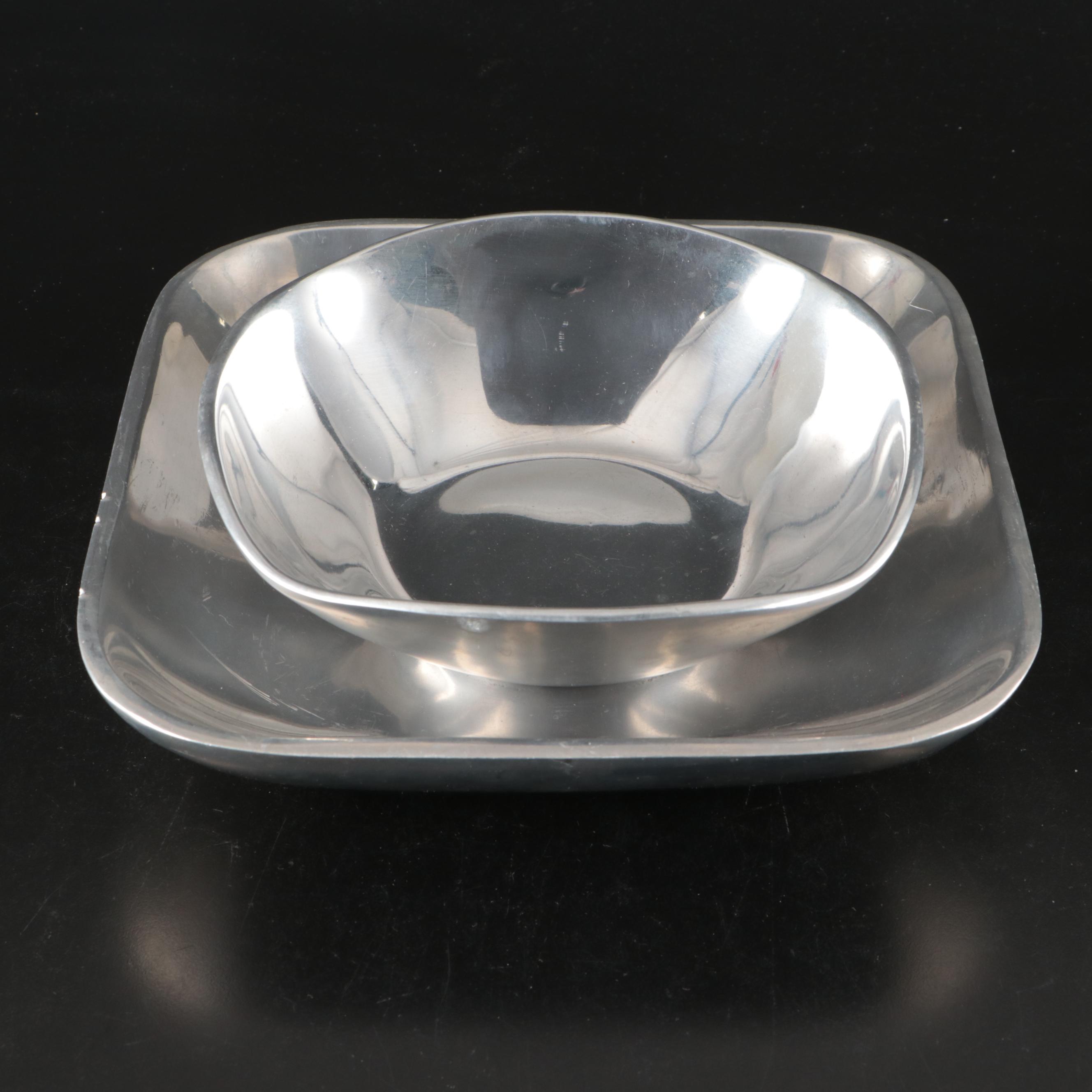 Nambé Square Platter with Polished Aluminum Alloy Bowl