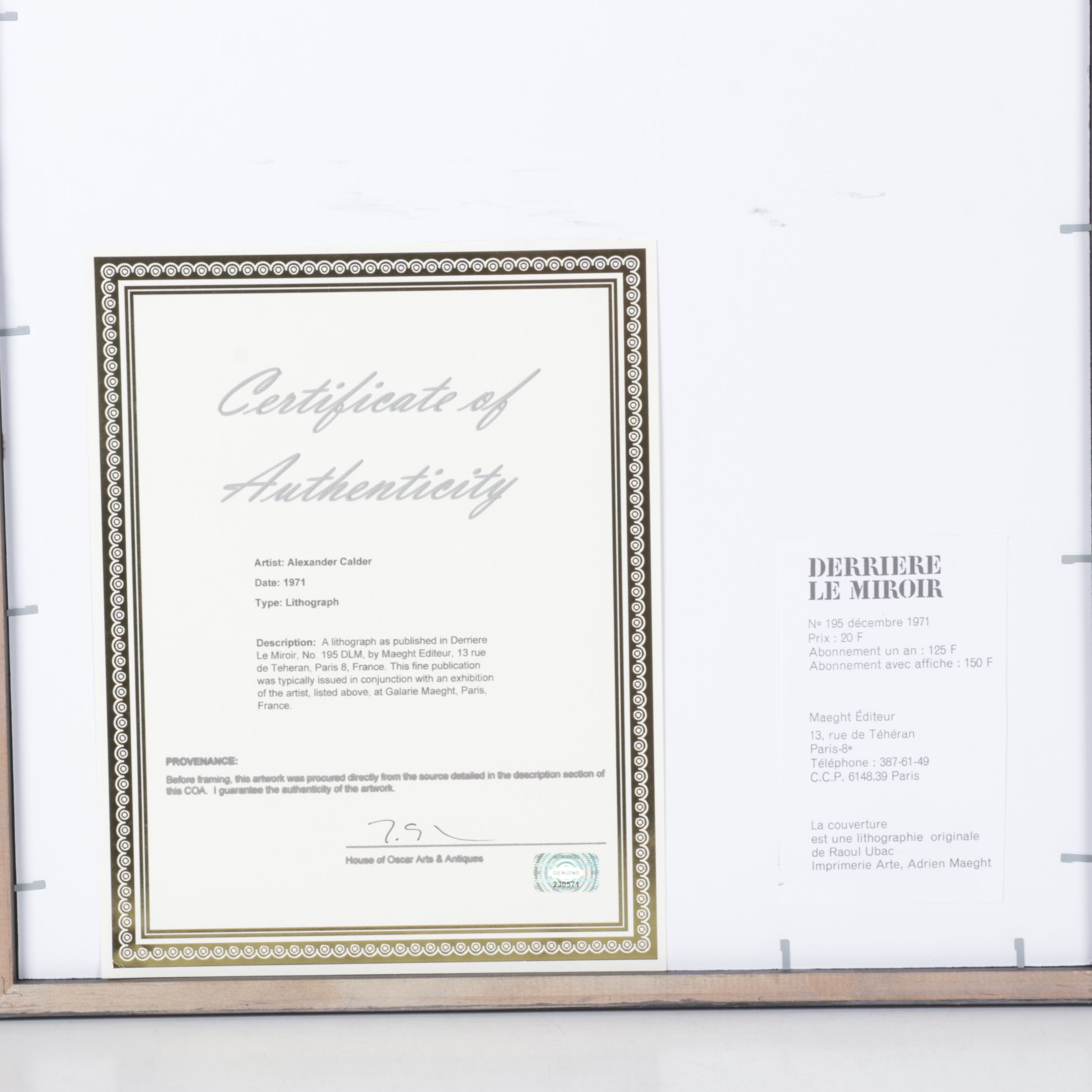 Alexander Calder Color Lithograph "Tree" for "Derrière le Miroir," 1971