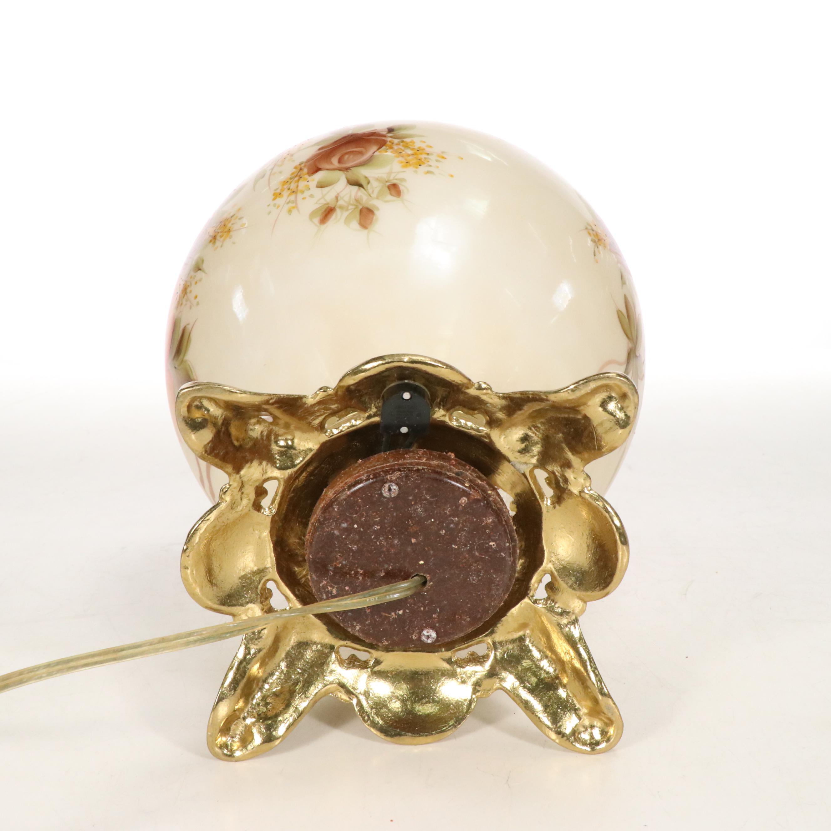 Victorian Style Hobbyist-Painted Beige Glass Parlor Lamp, Vintage