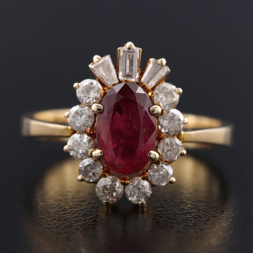 14K Ruby and Diamond Halo Ring | EBTH