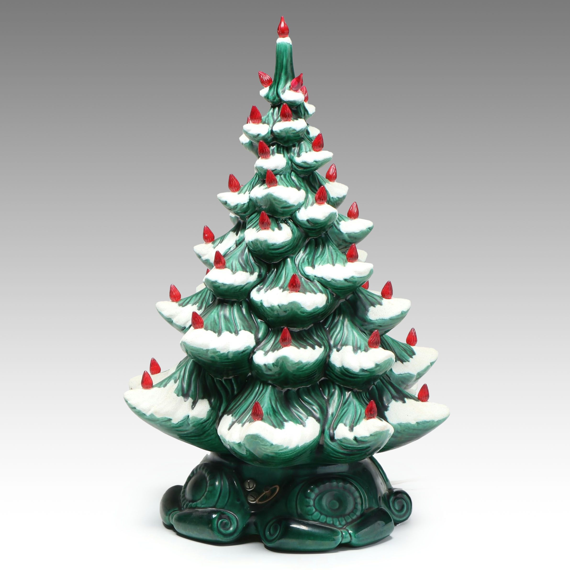 Polychrome Ceramic Illuminated Christmas Tree