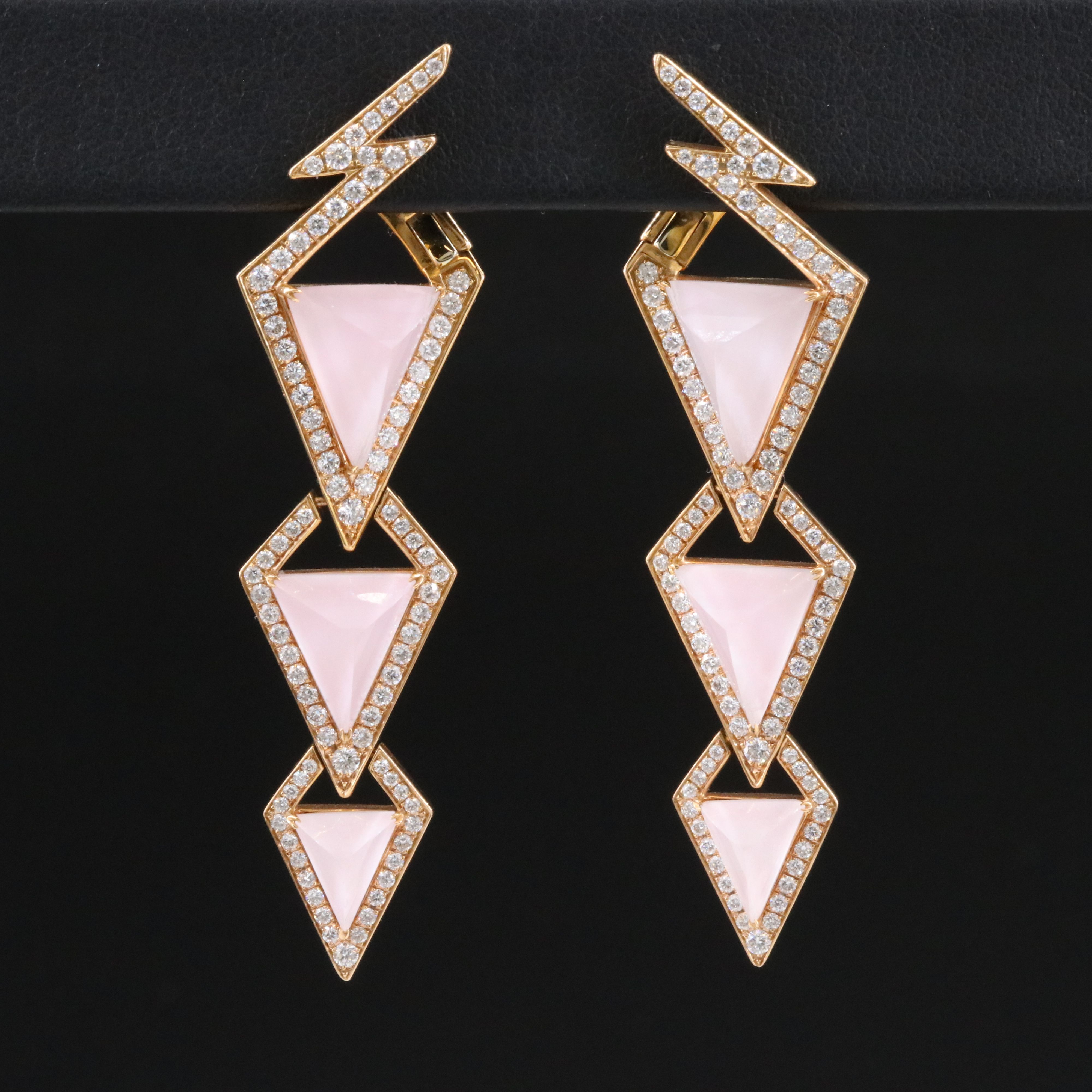 Stephen Webster "Lady Stardust" 18K Rose Gold Rose Quartz and Diamond Earrings