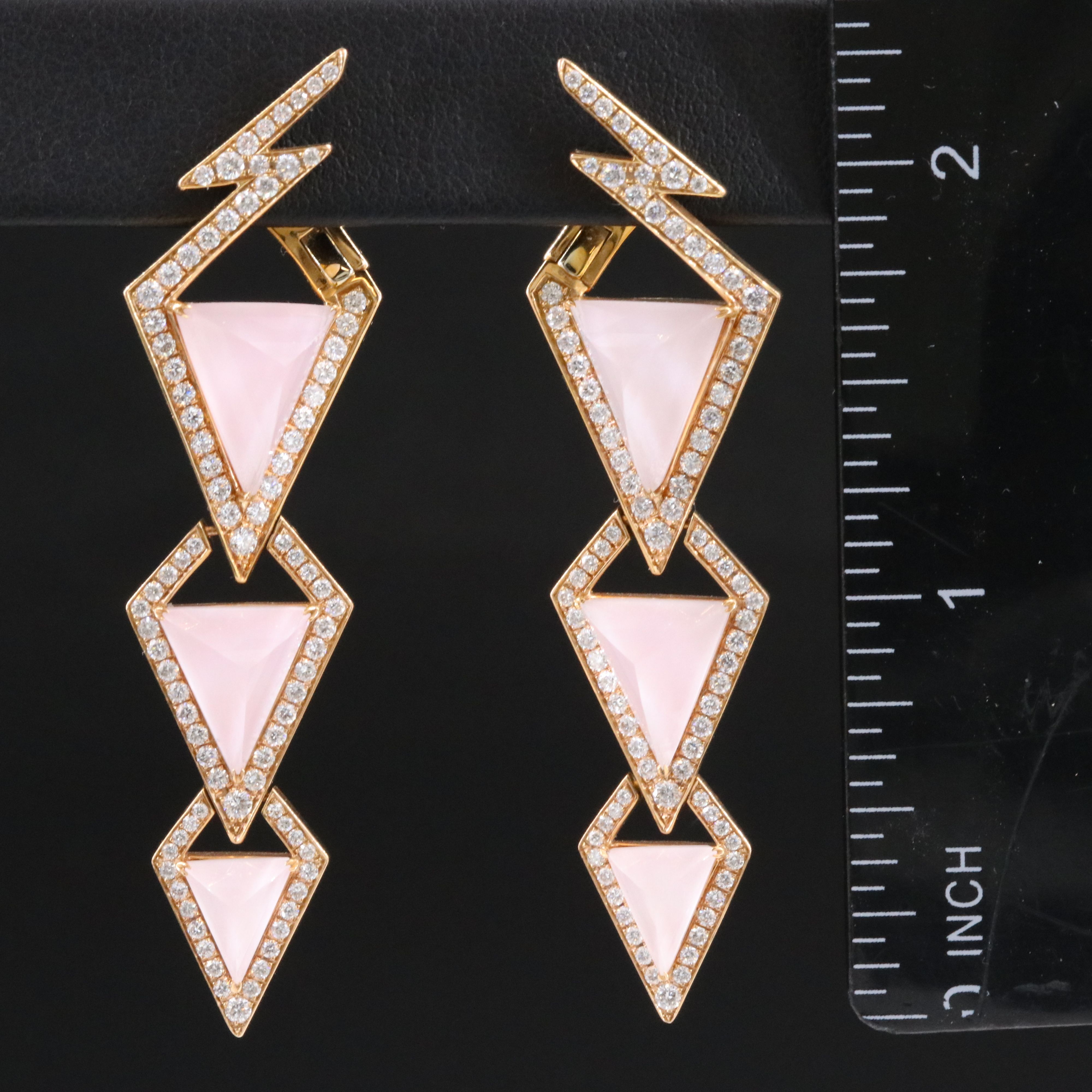 Stephen Webster "Lady Stardust" 18K Rose Gold Rose Quartz and Diamond Earrings