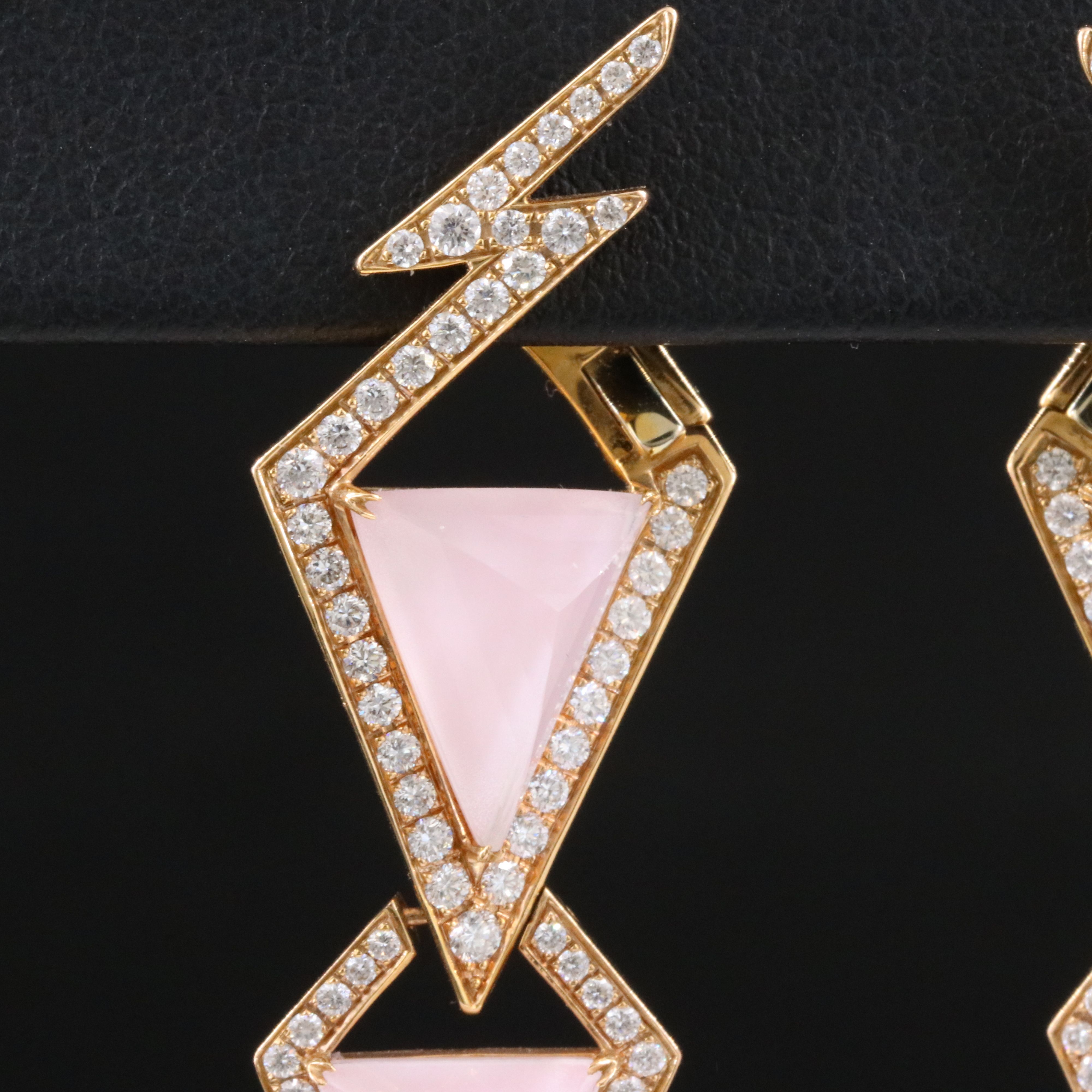 Stephen Webster "Lady Stardust" 18K Rose Gold Rose Quartz and Diamond Earrings