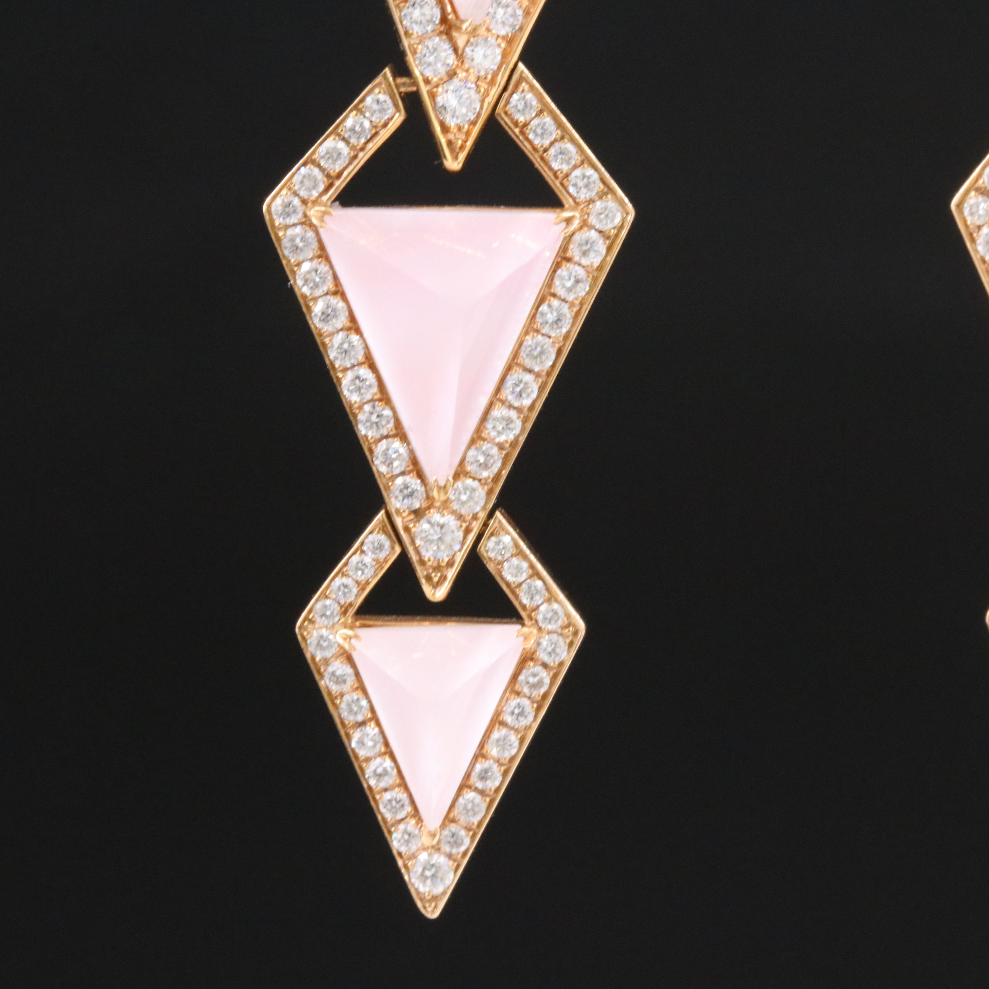 Stephen Webster "Lady Stardust" 18K Rose Gold Rose Quartz and Diamond Earrings