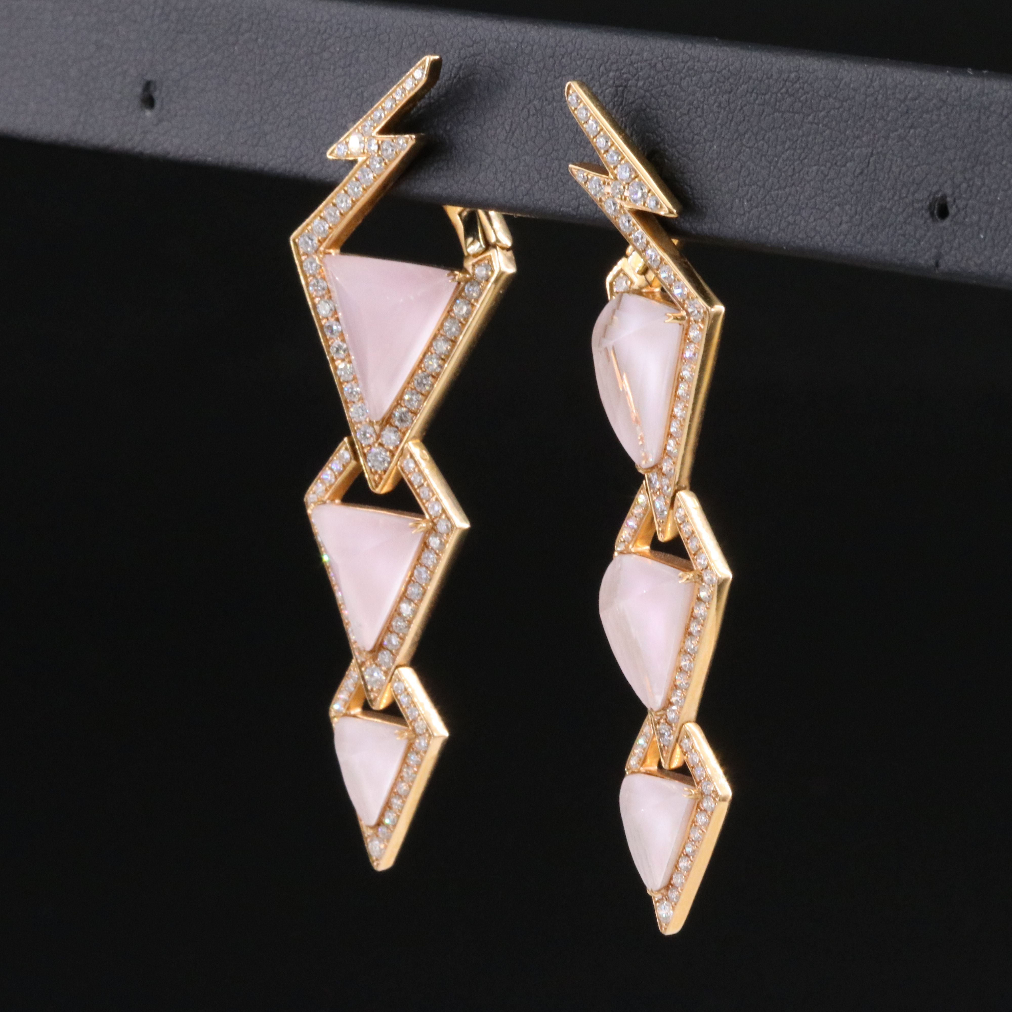 Stephen Webster "Lady Stardust" 18K Rose Gold Rose Quartz and Diamond Earrings