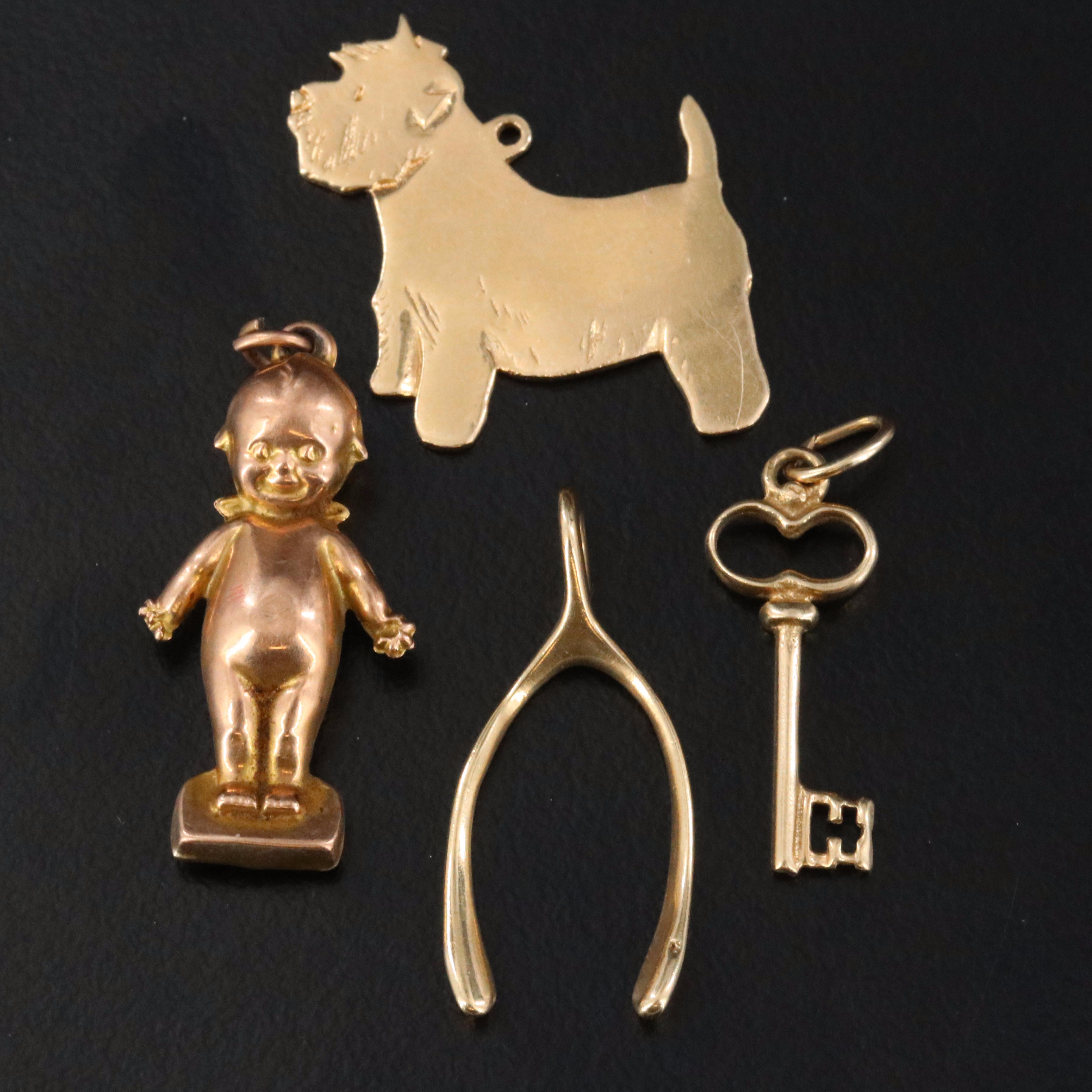 9K Baby Charm with 14K Scottie Dog, Wishbone and Key Charms