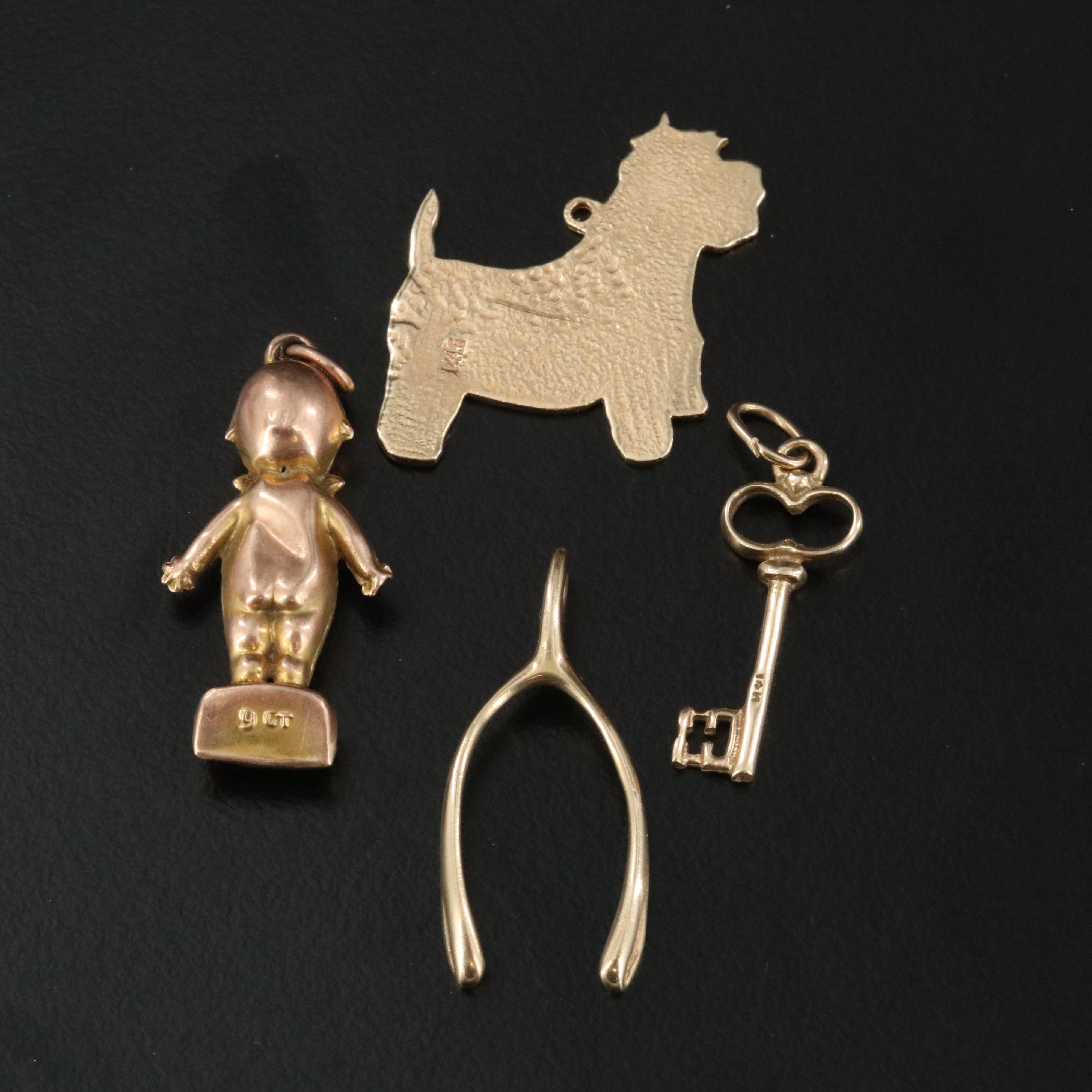 9K Baby Charm with 14K Scottie Dog, Wishbone and Key Charms