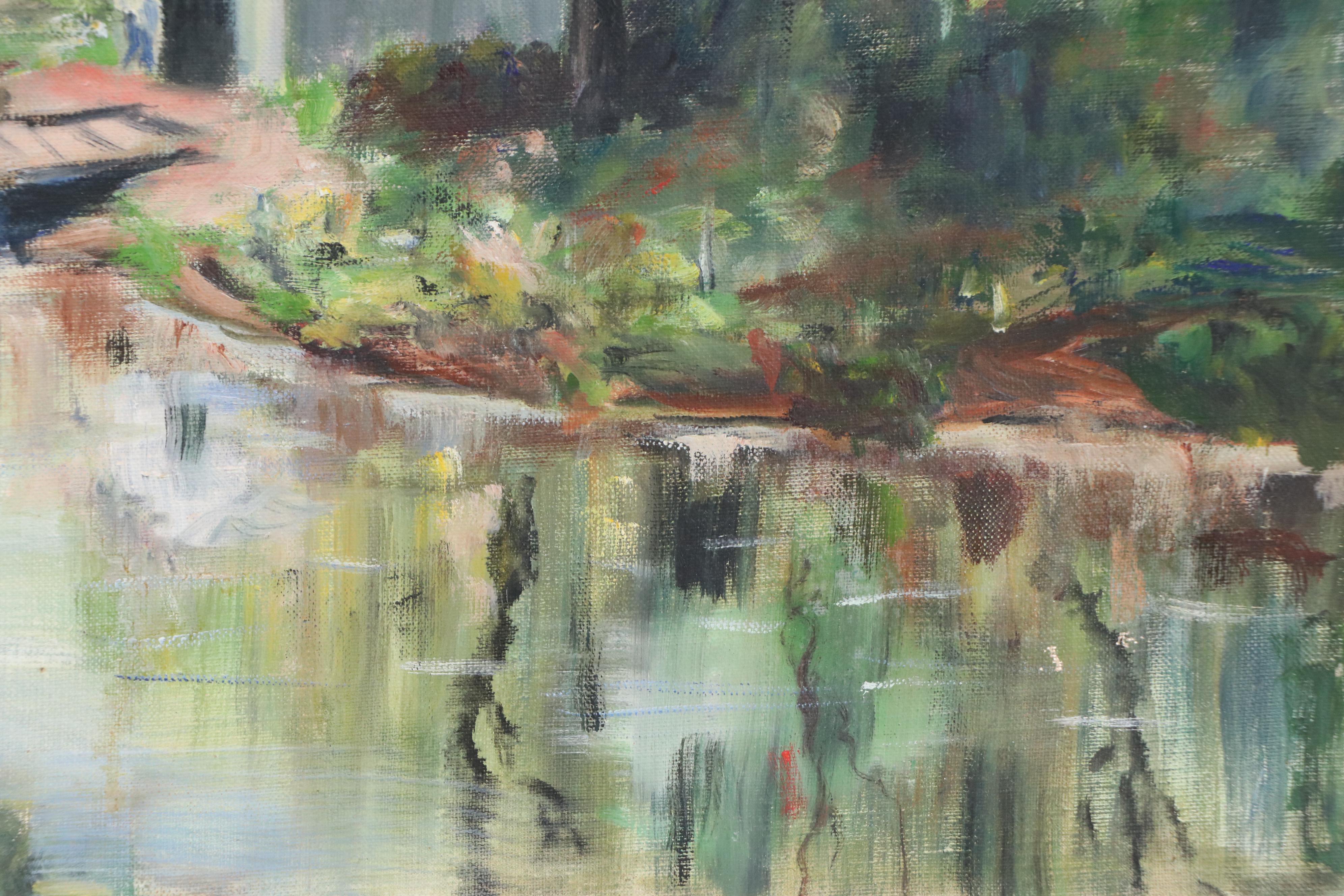 Margaret Reynolds Oil Painting of Lake Landscape, Circa 1950
