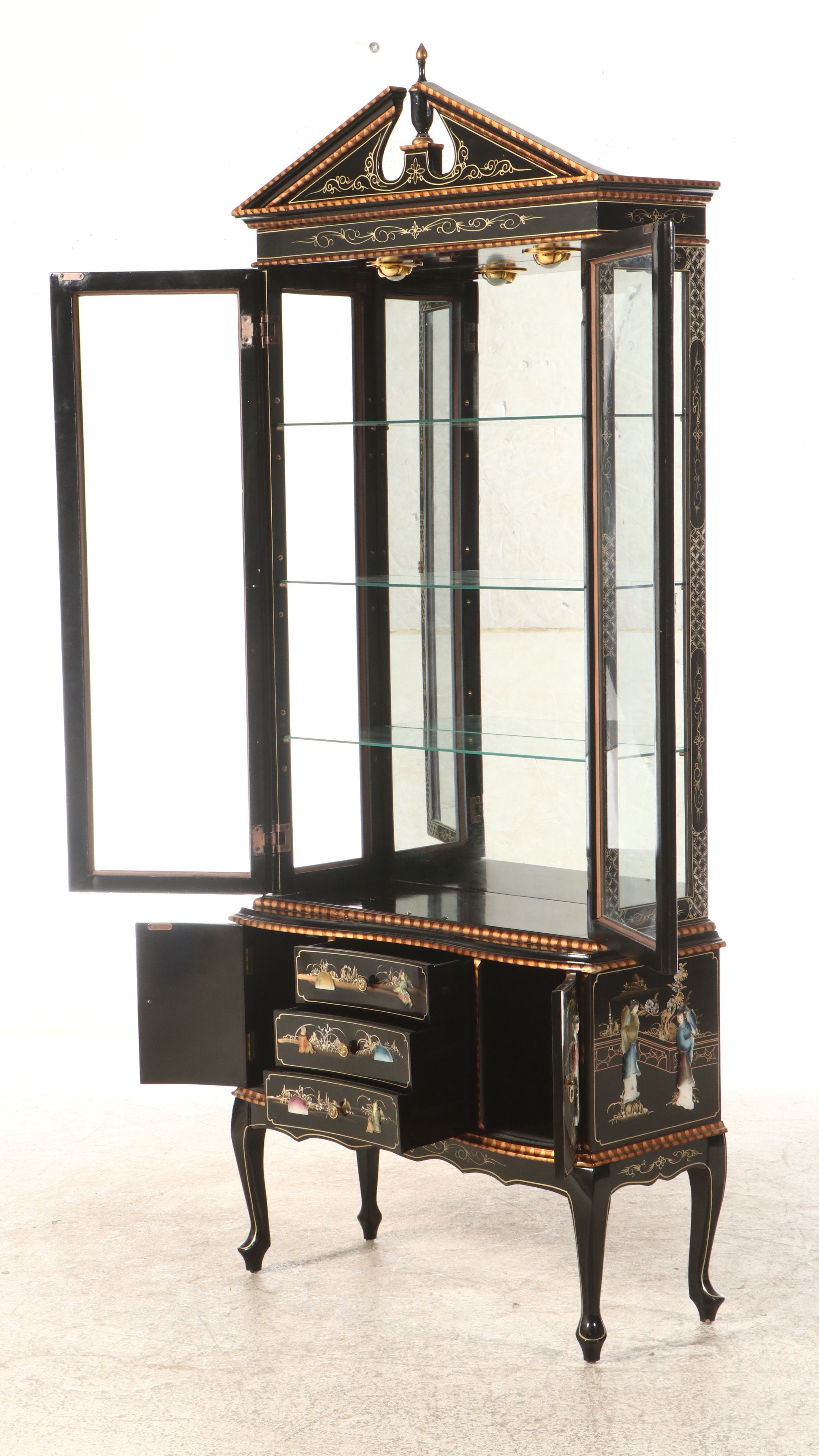 Chinese Gilt and Lacquered Wood China Cabinet, Late 20th Century