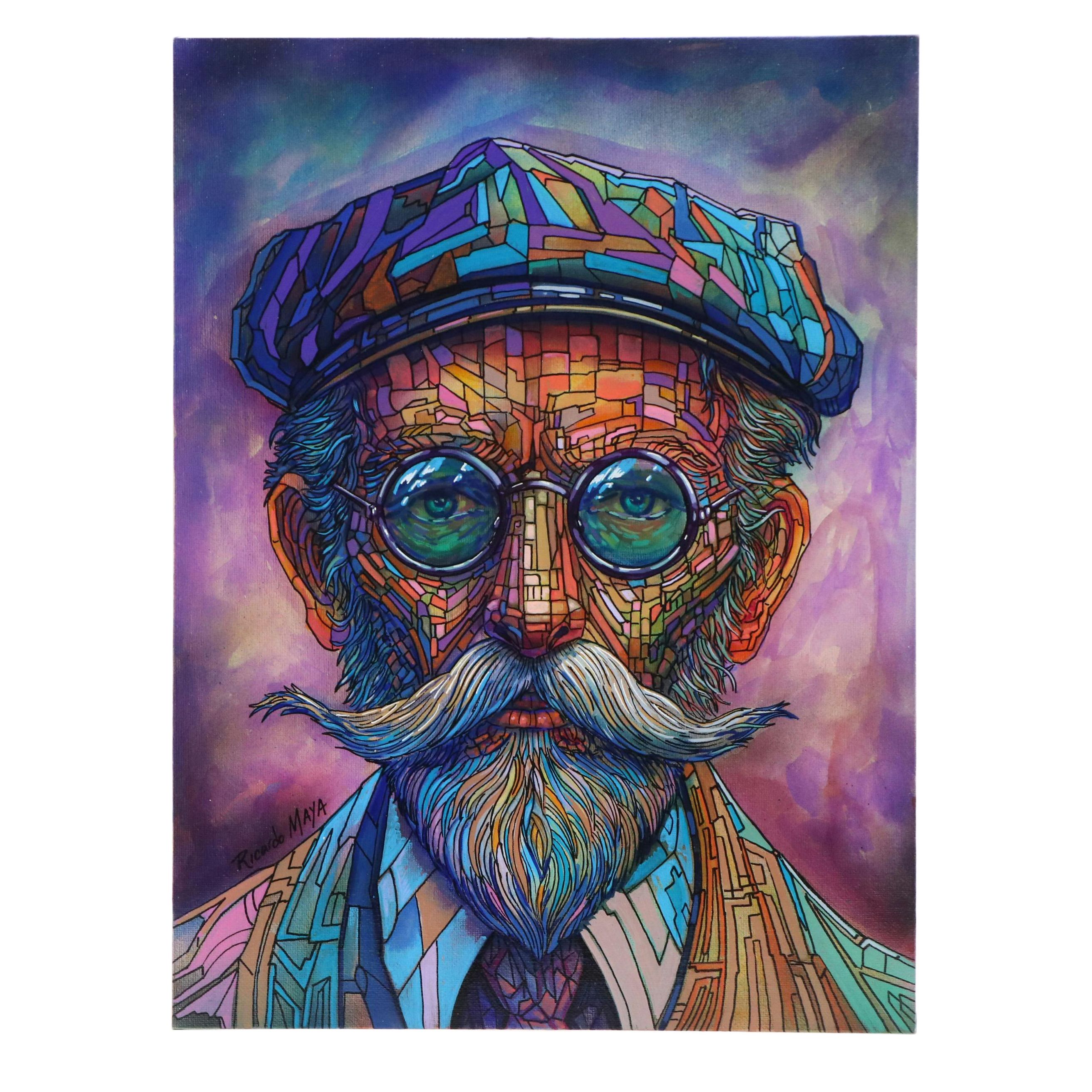 Ricardo Maya Stylized Acrylic Portait, 21st Century