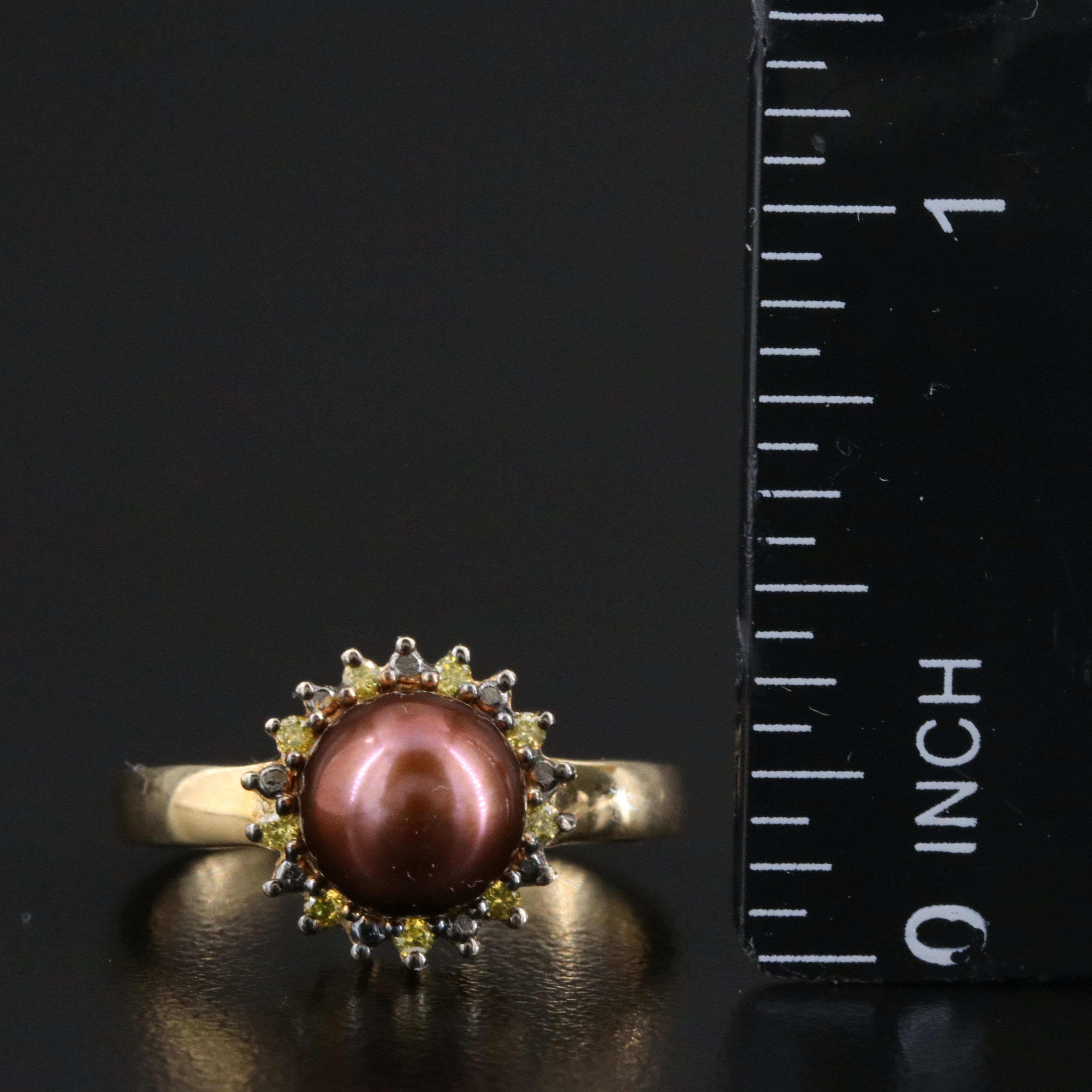 10K Pearl and Fancy Yellow Diamond Ring