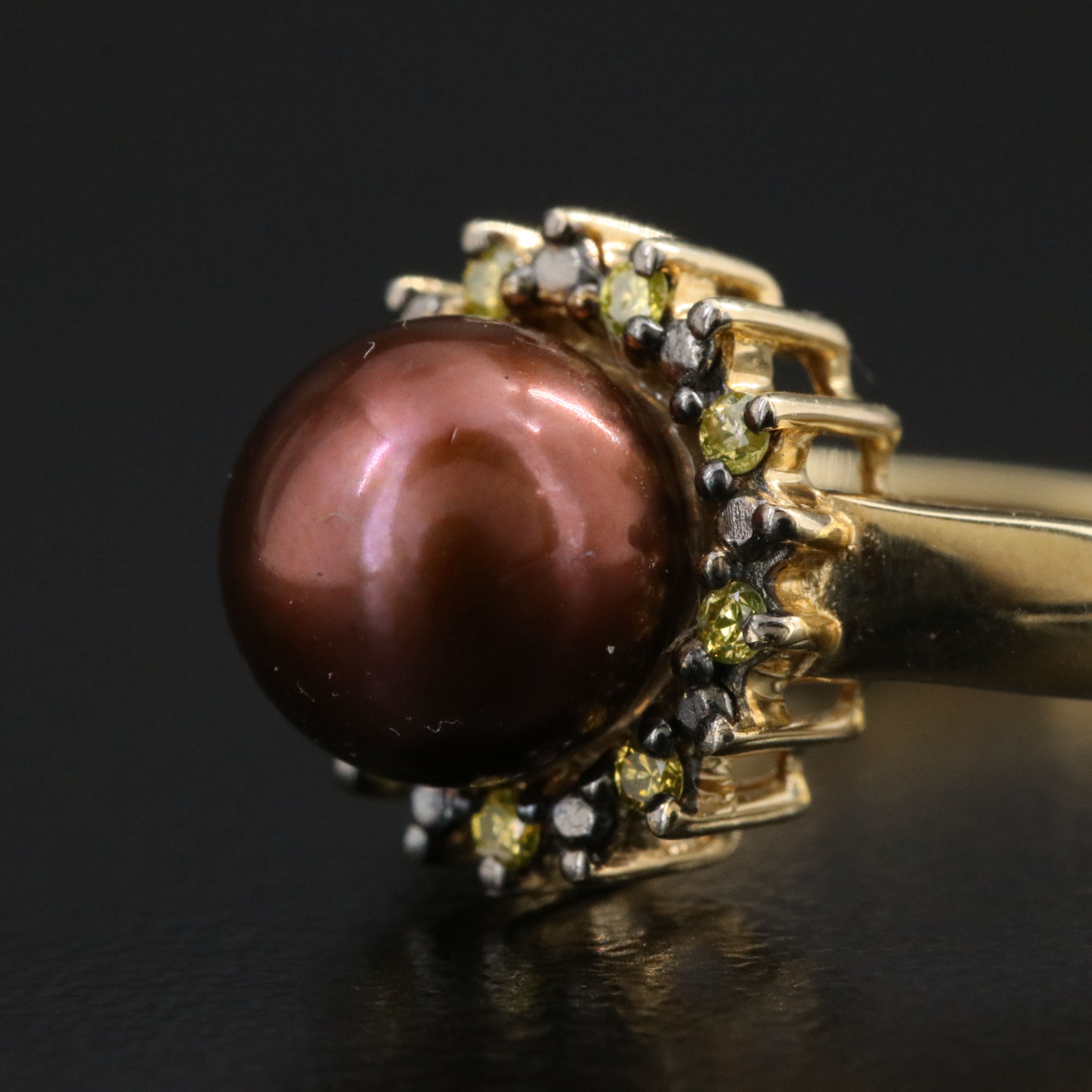 10K Pearl and Fancy Yellow Diamond Ring