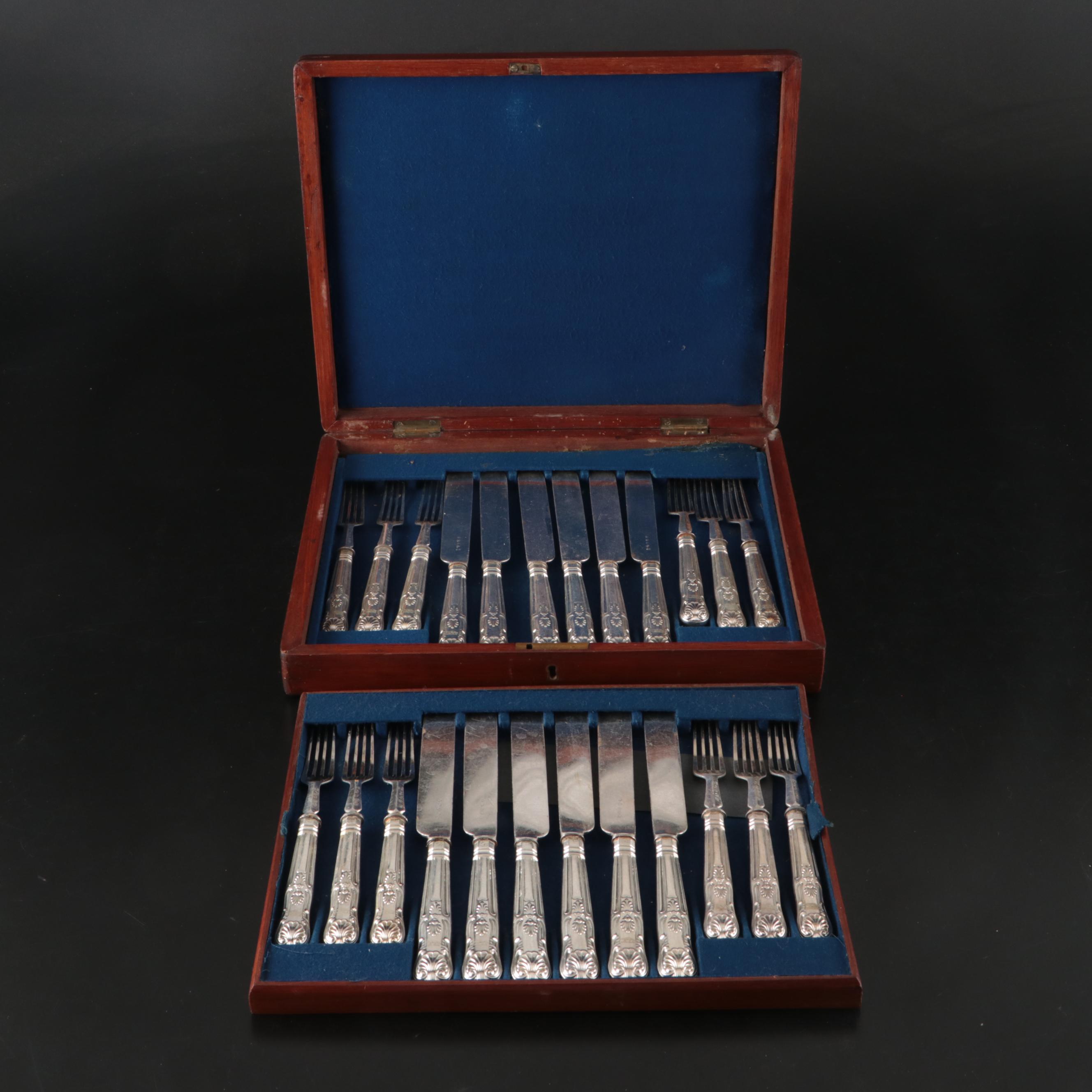 Martin, Hall & Co English Silver Plate King's Handle Dessert Set, 19th Century