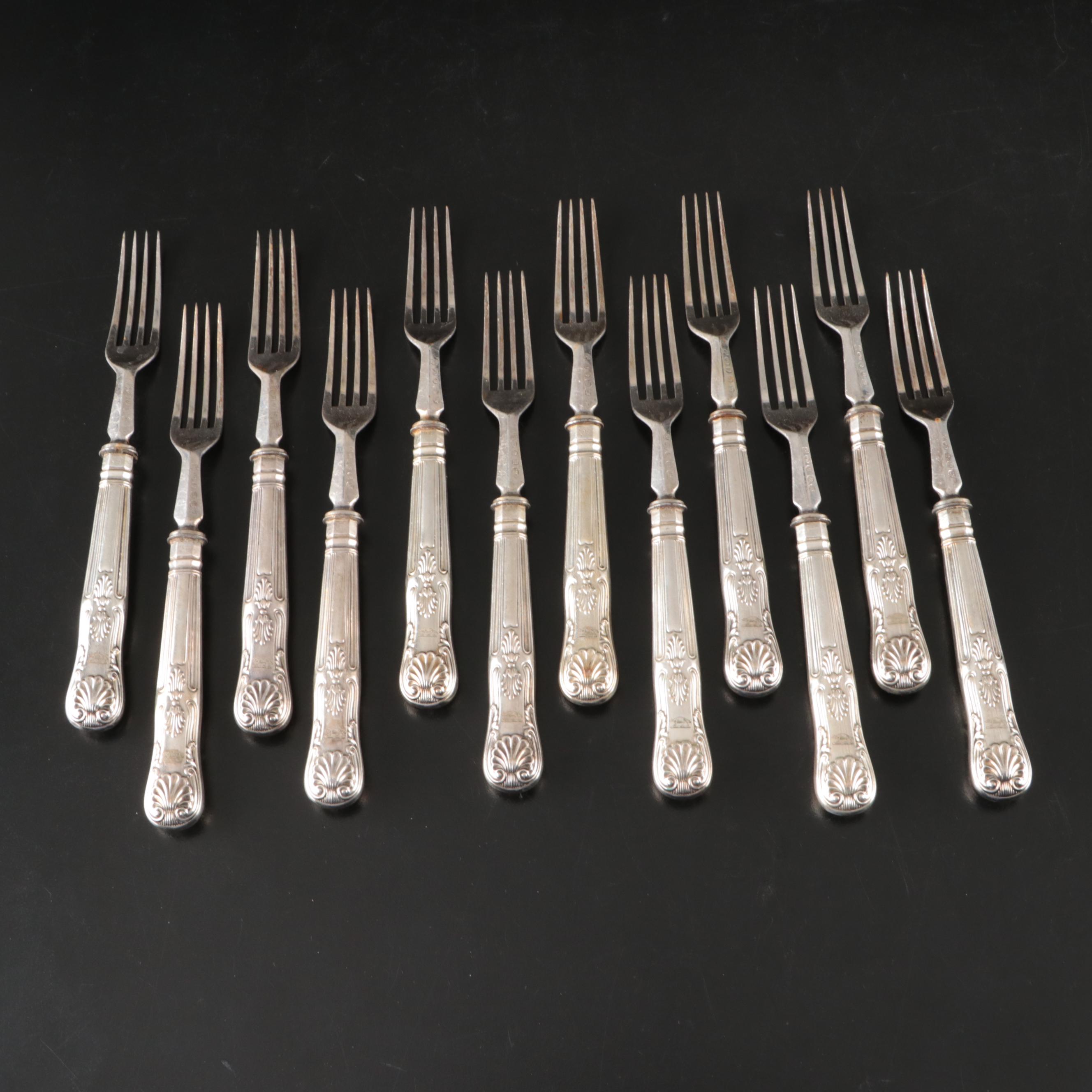 Martin, Hall & Co English Silver Plate King's Handle Dessert Set, 19th Century