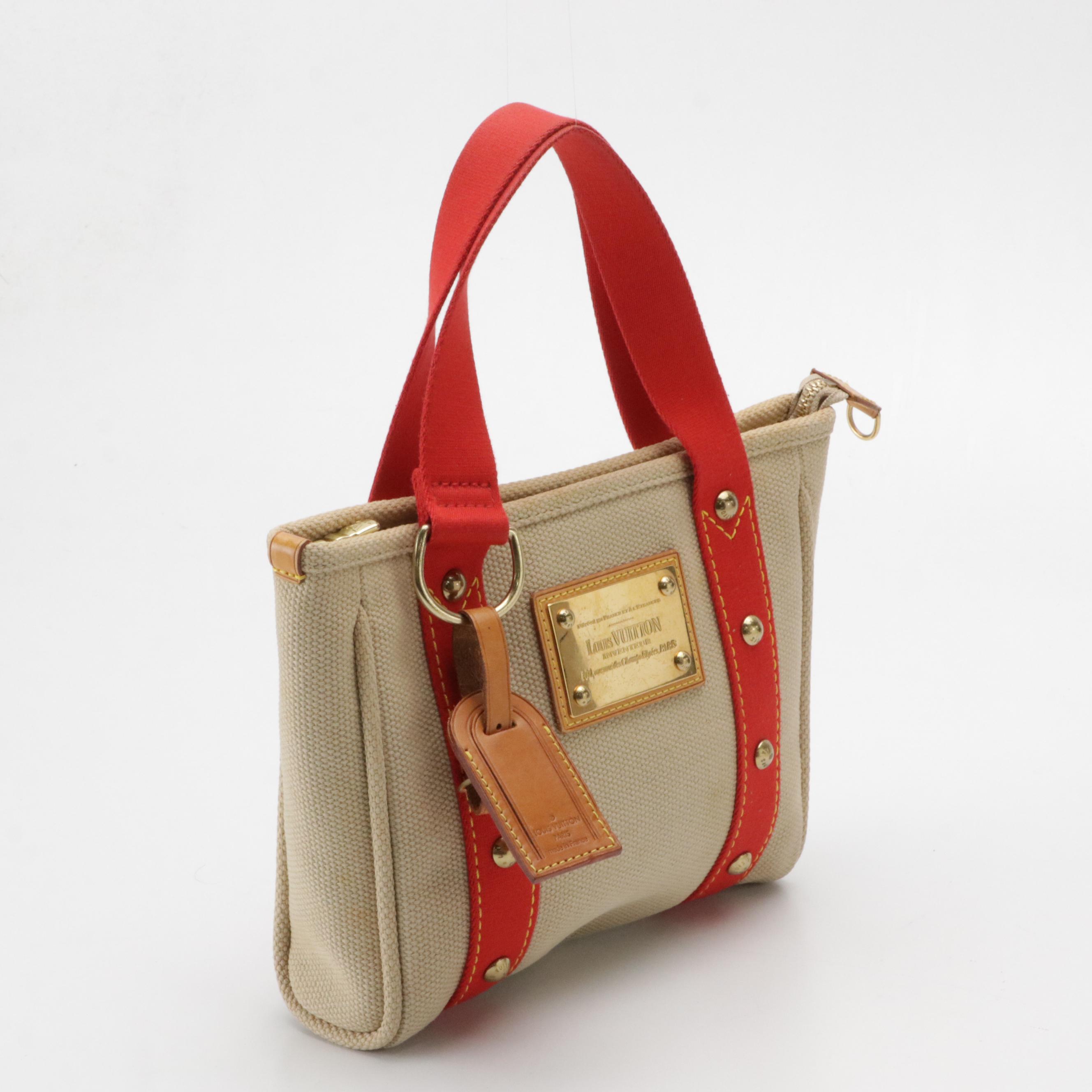 Louis Vuitton Antigua Cabas PM Tote in Beige and Red Toile Canvas