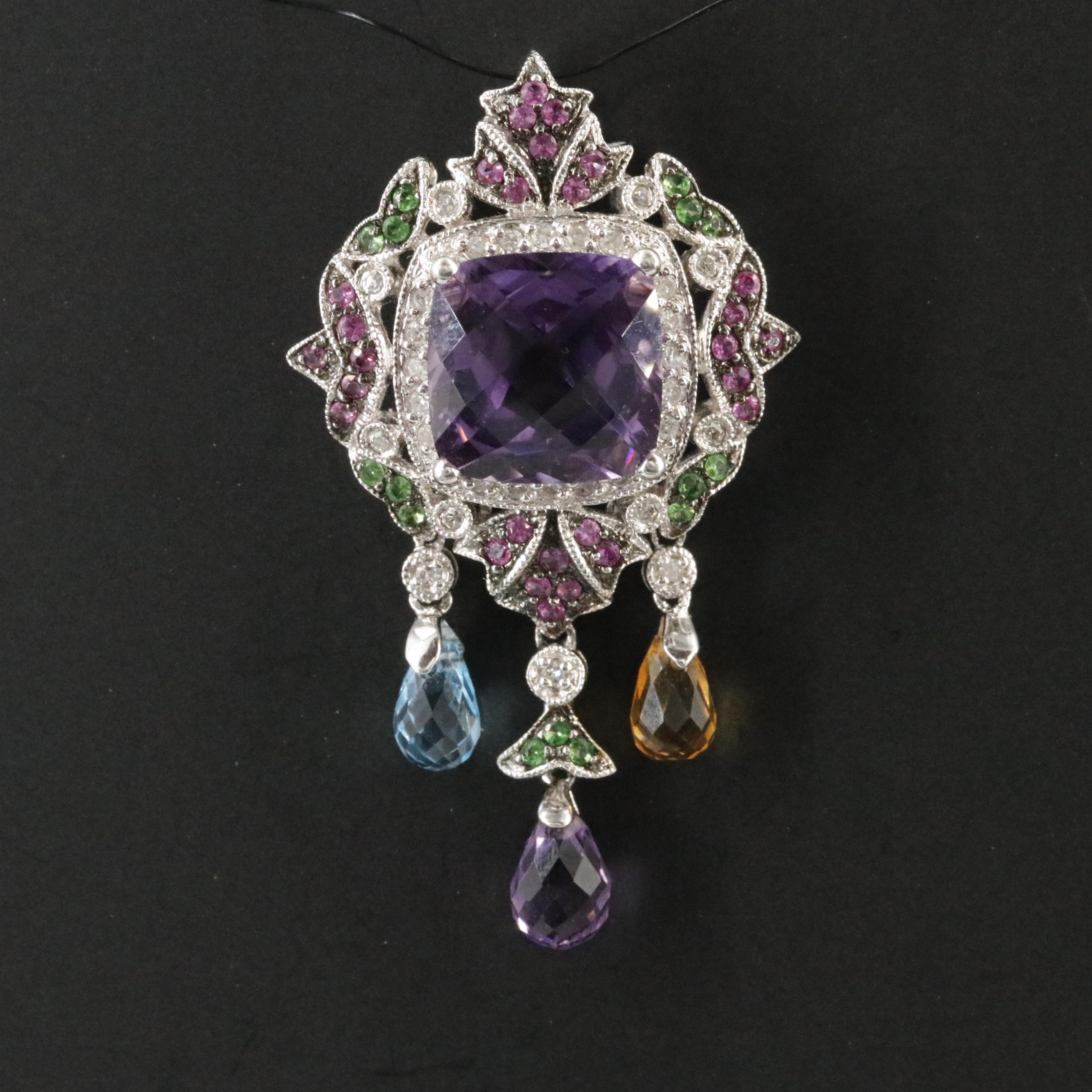 14K Amethyst, Diamond and Gemstone Girandole Pendant