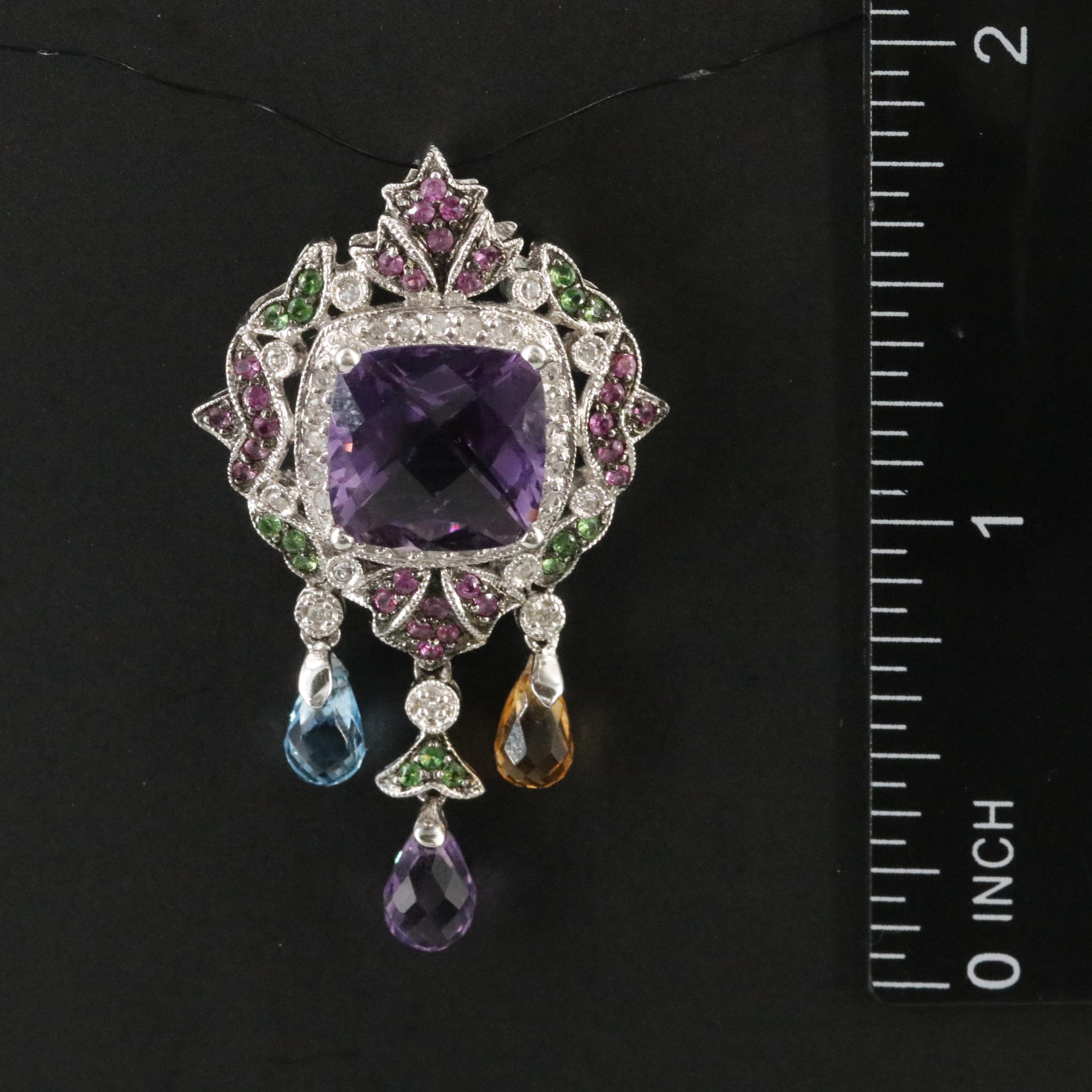 14K Amethyst, Diamond and Gemstone Girandole Pendant