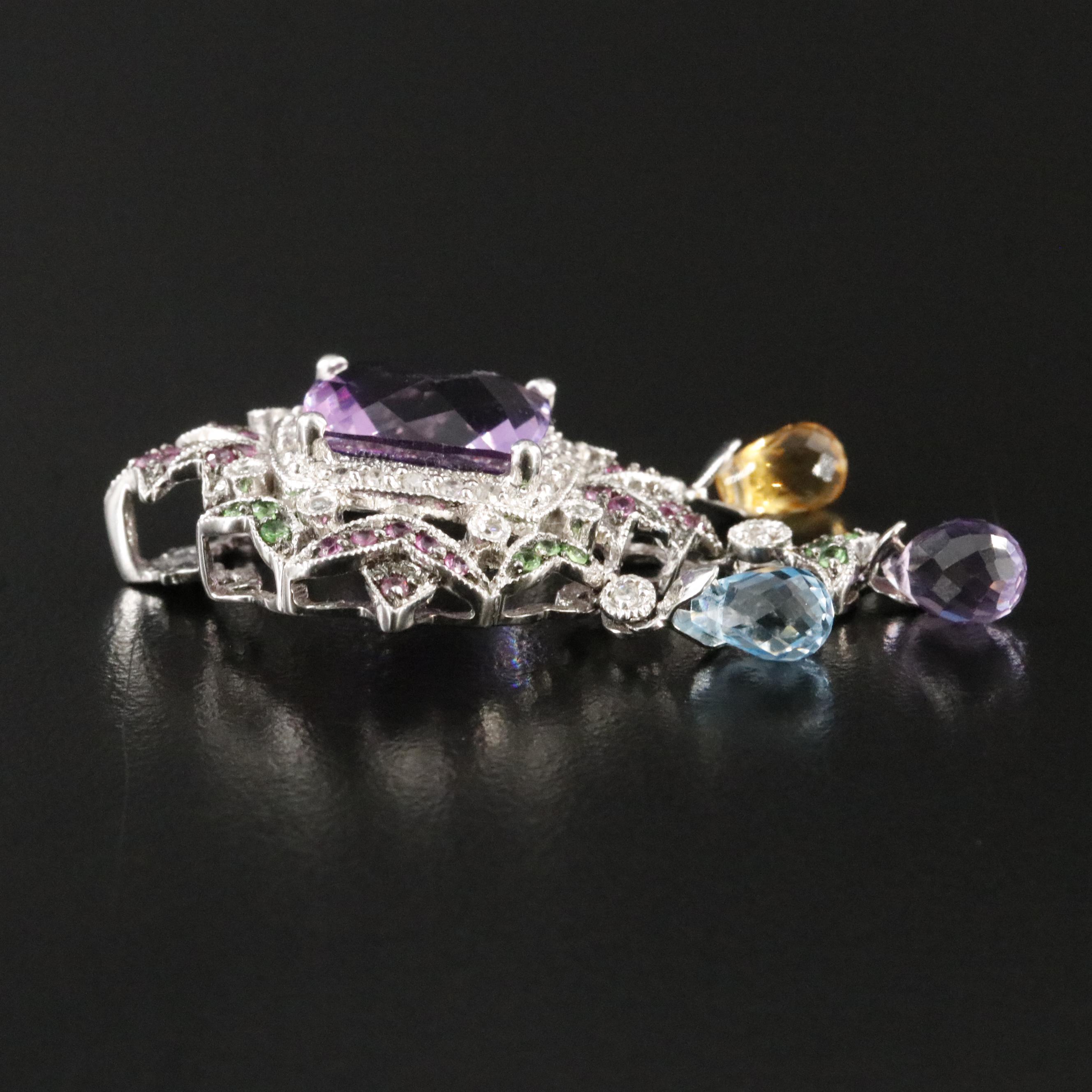 14K Amethyst, Diamond and Gemstone Girandole Pendant