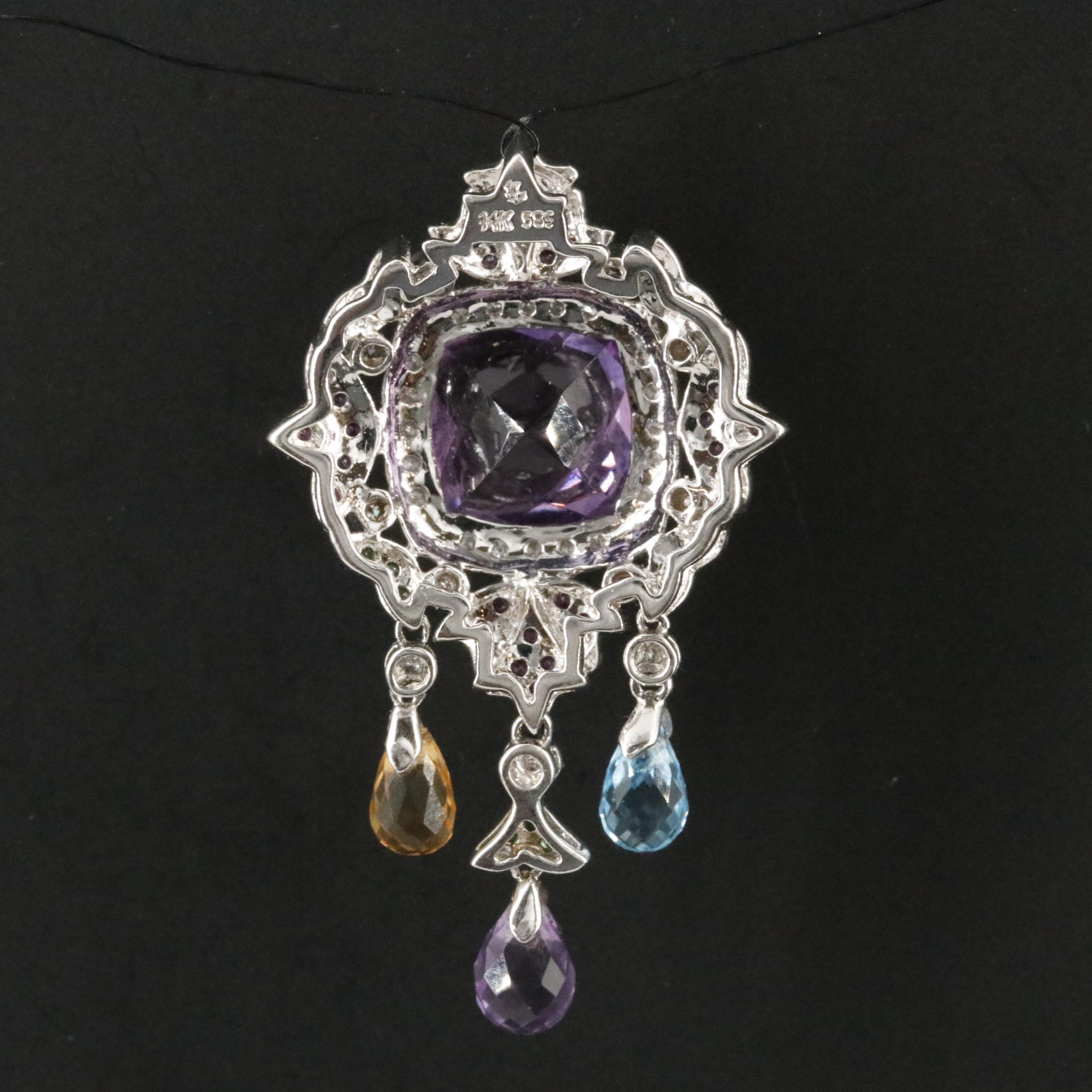 14K Amethyst, Diamond and Gemstone Girandole Pendant