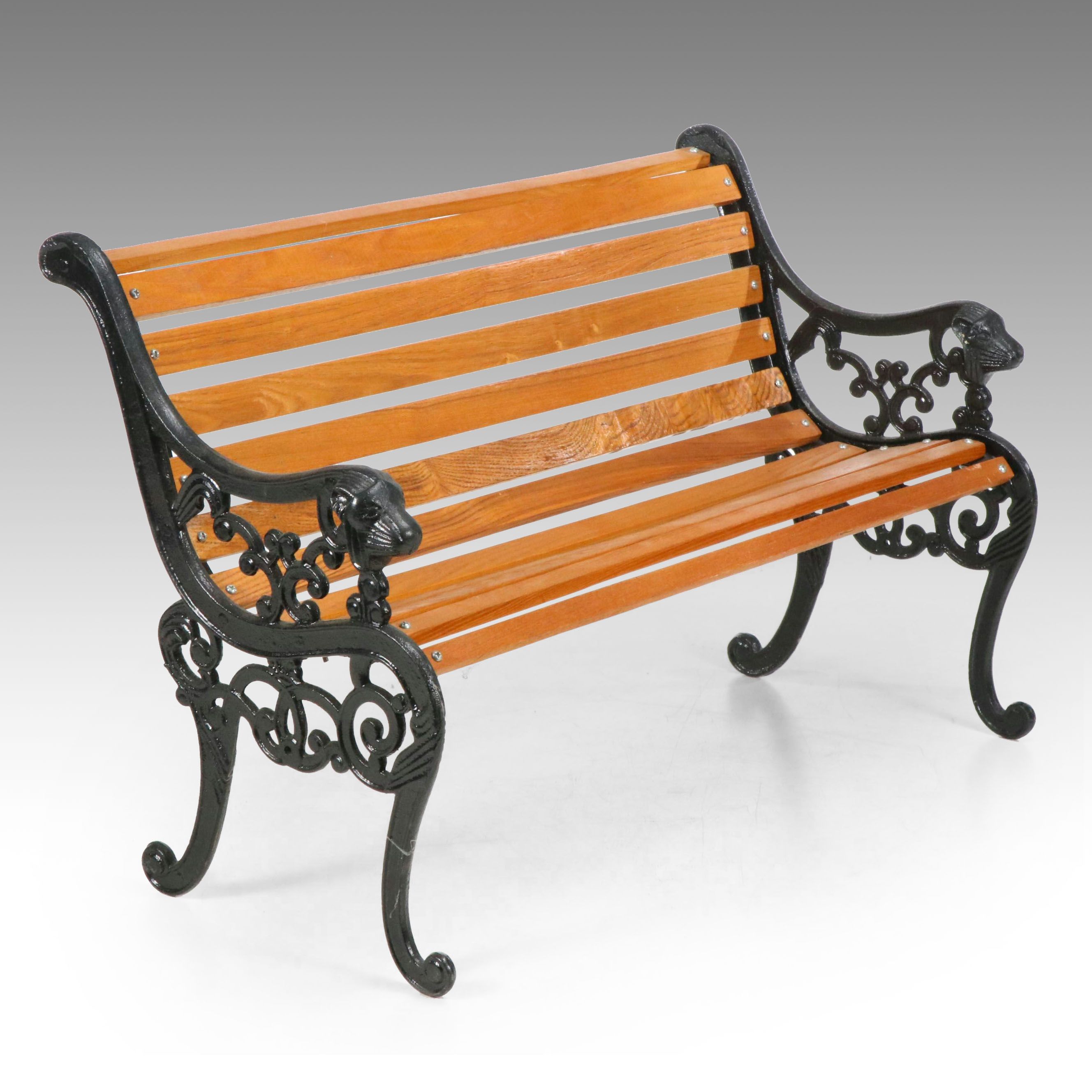 Doll Size Cast Metal and Wood Bench