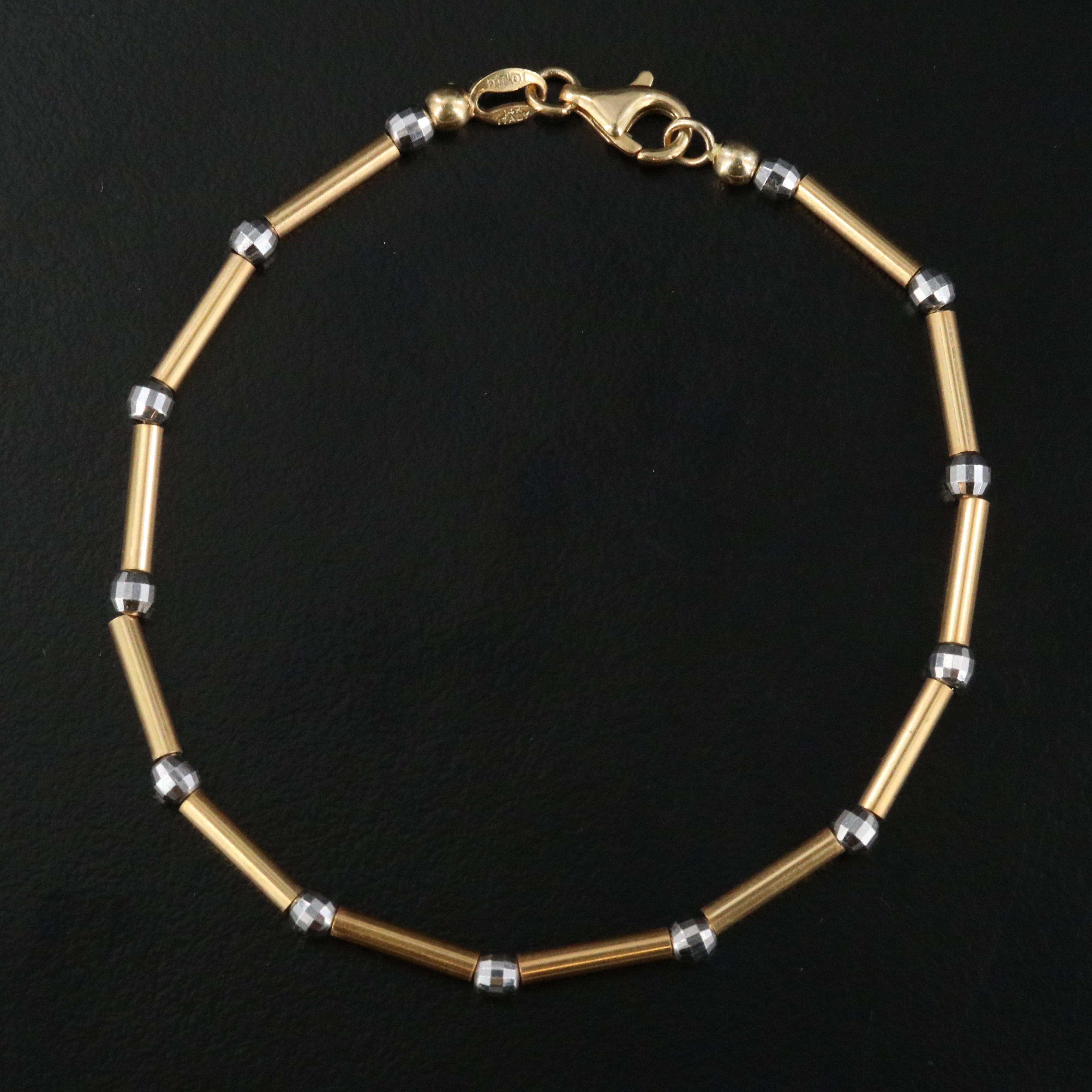 14K Two-Tone Bar and Bead Bracelet