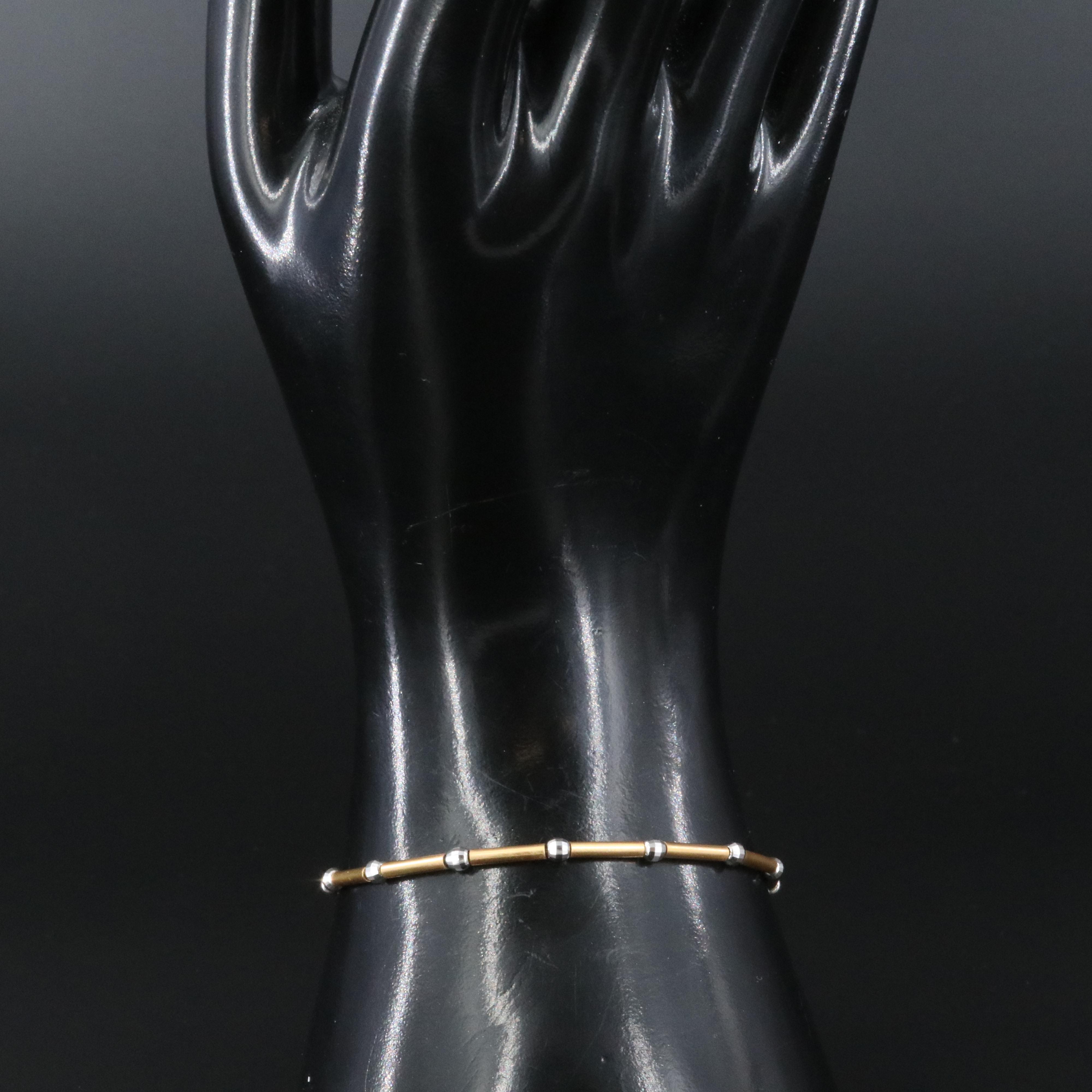14K Two-Tone Bar and Bead Bracelet