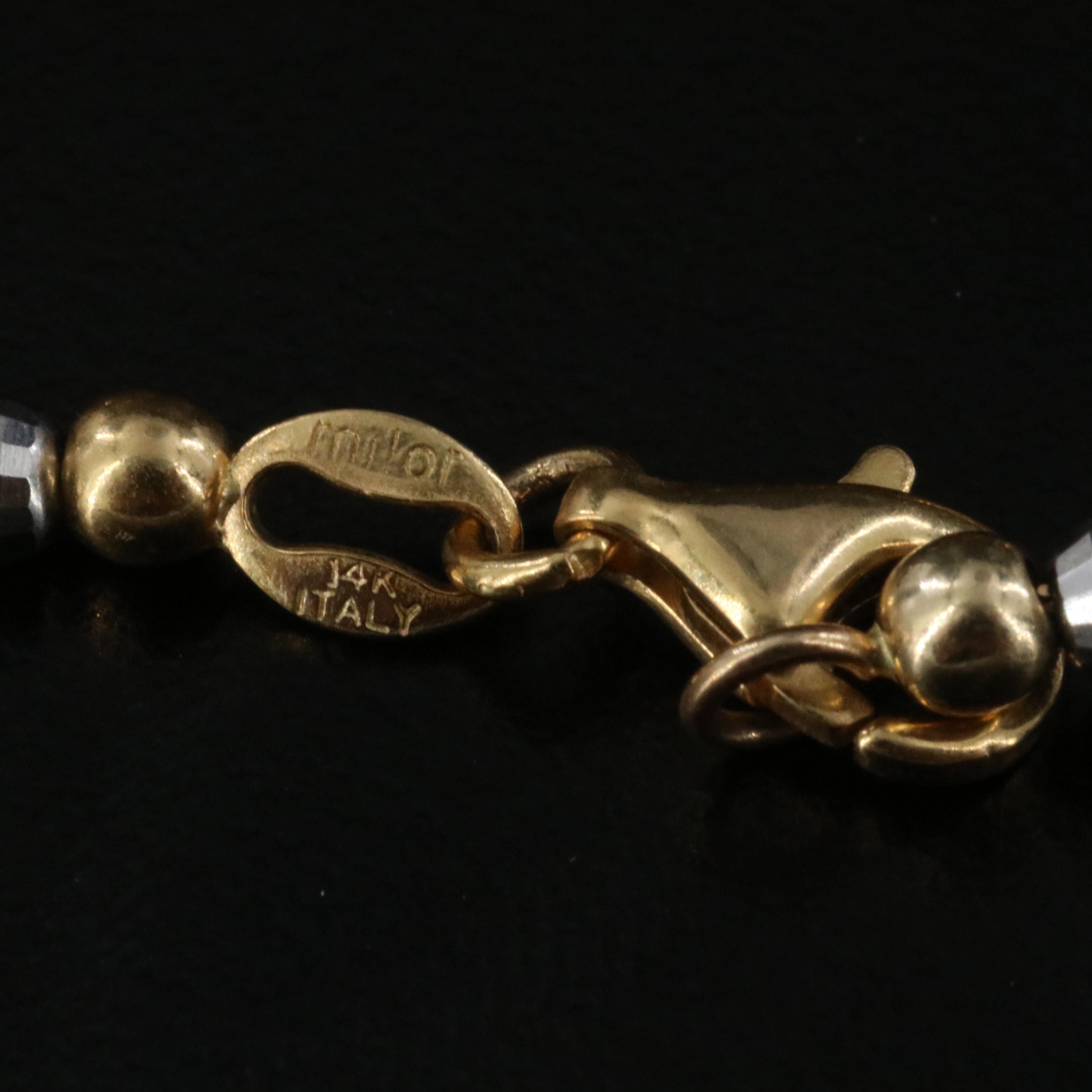 14K Two-Tone Bar and Bead Bracelet