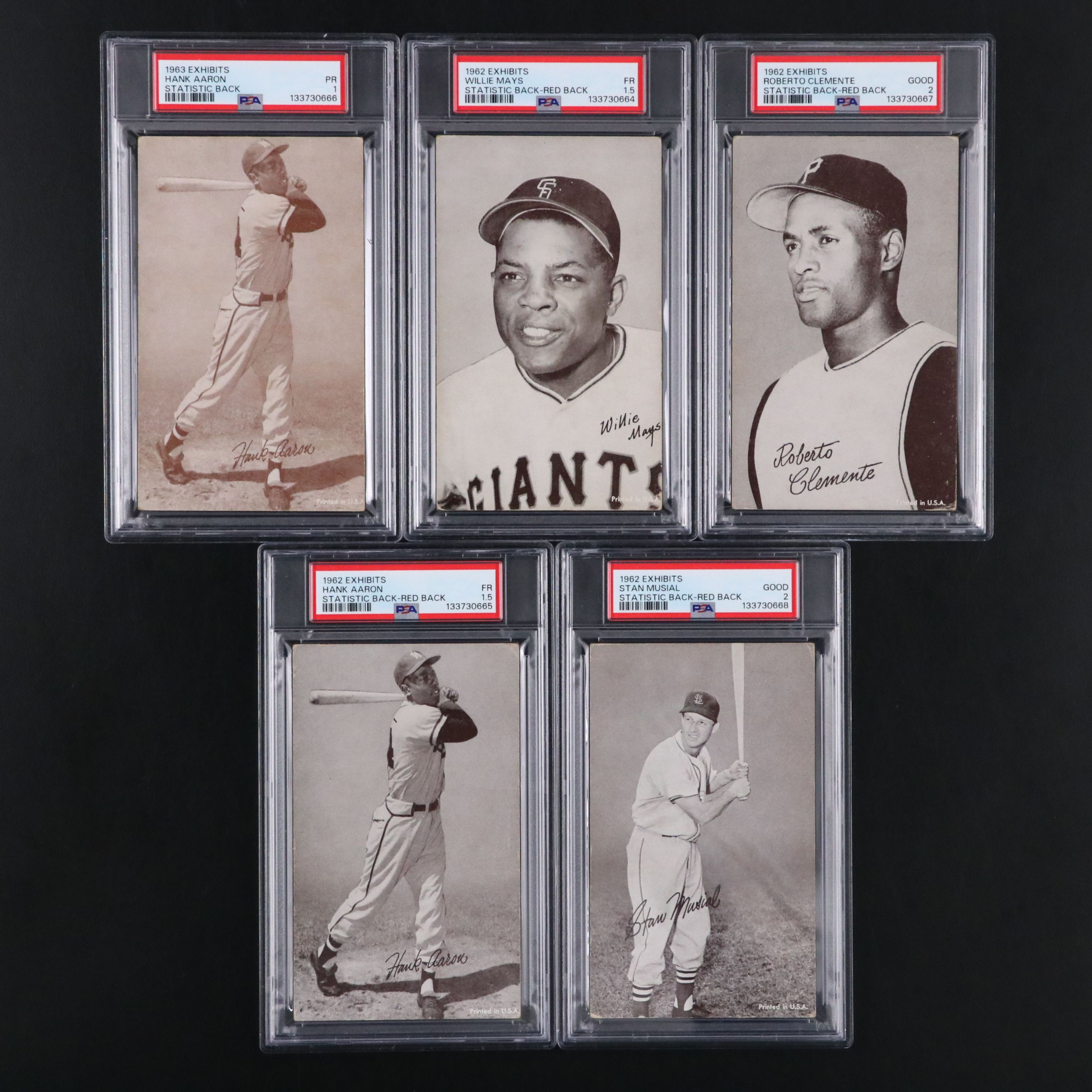 PSA Graded 1962-1963 Baseball Exhibit Cards with Clemente, Aaron, Mays, & Musial