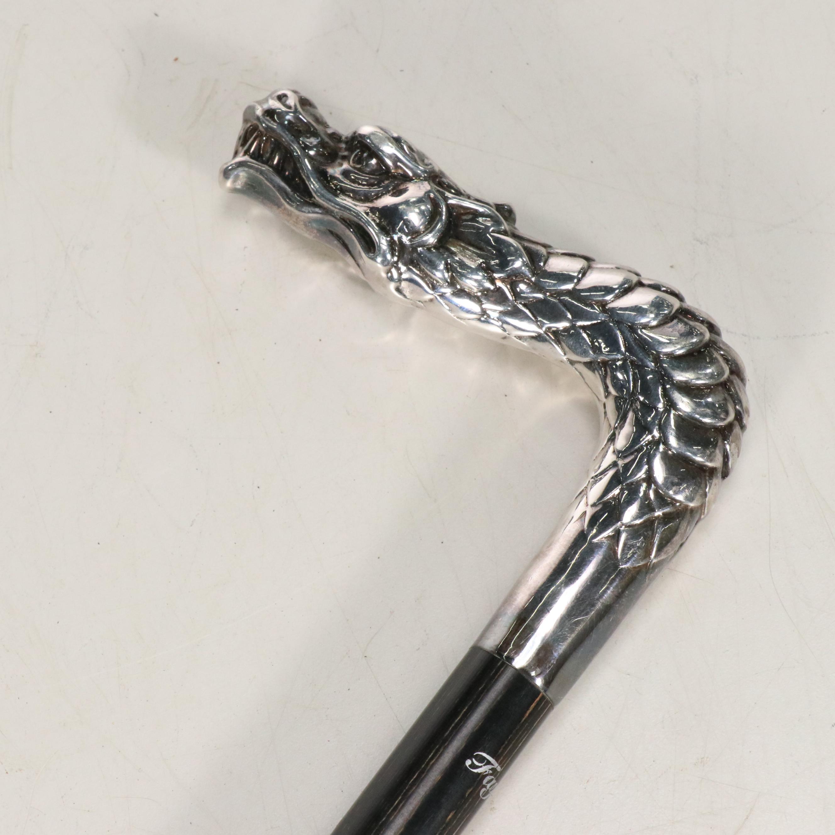 Fayet Silver Plate Dragon Handle Carbon Fiber Cane