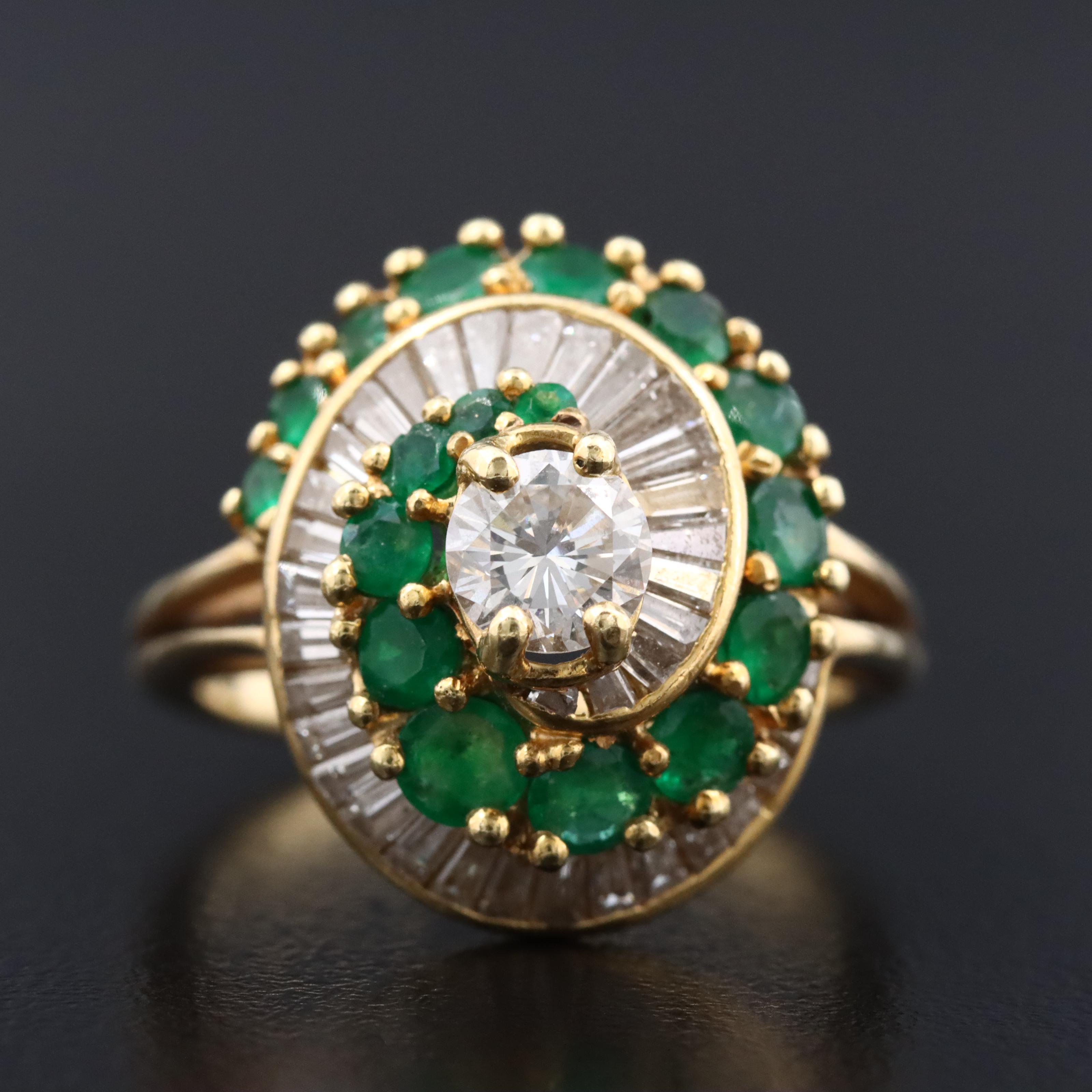 18K 1.23 CTW Diamond and Emerald Swirl Ring