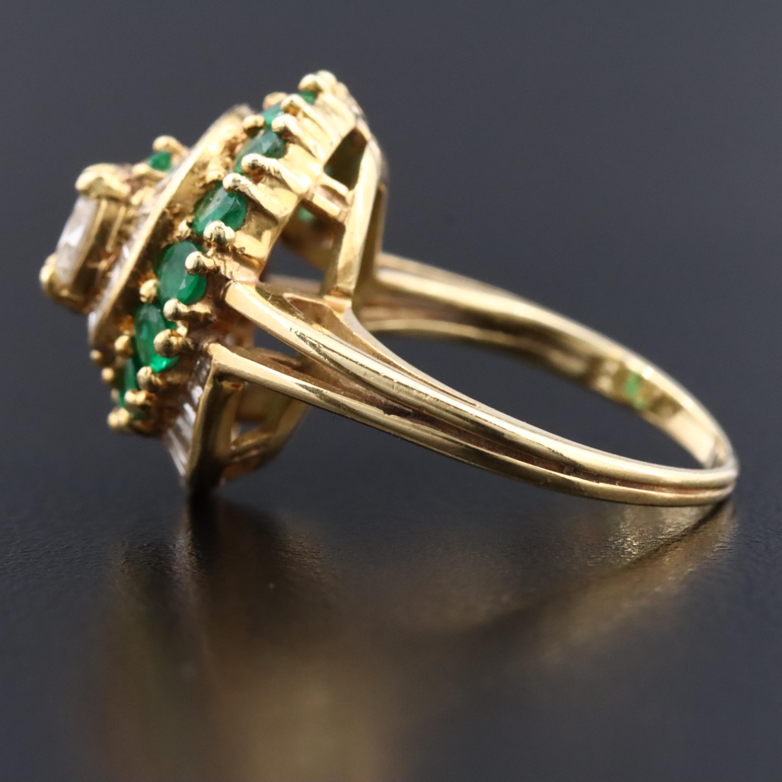 18K 1.23 CTW Diamond and Emerald Swirl Ring