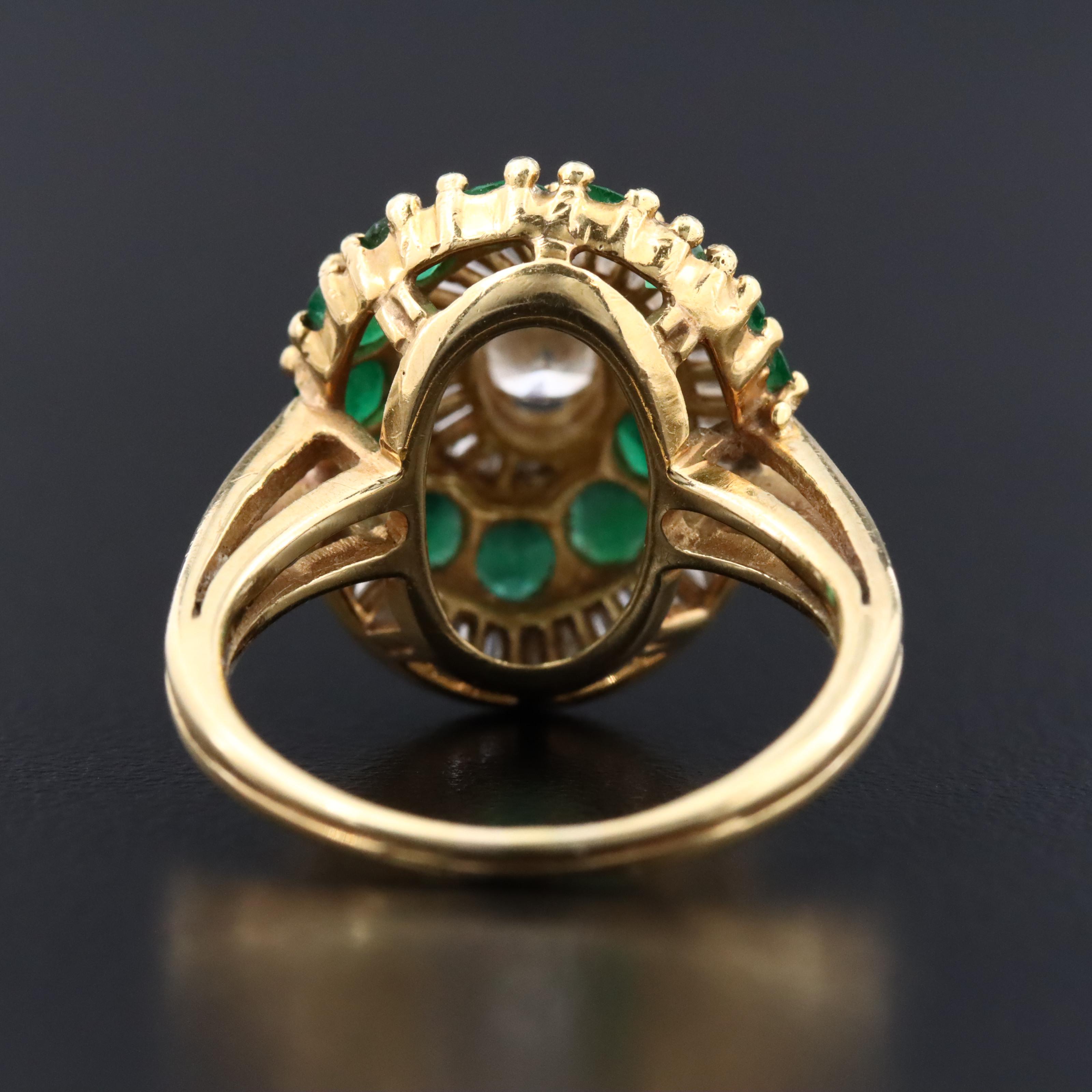 18K 1.23 CTW Diamond and Emerald Swirl Ring