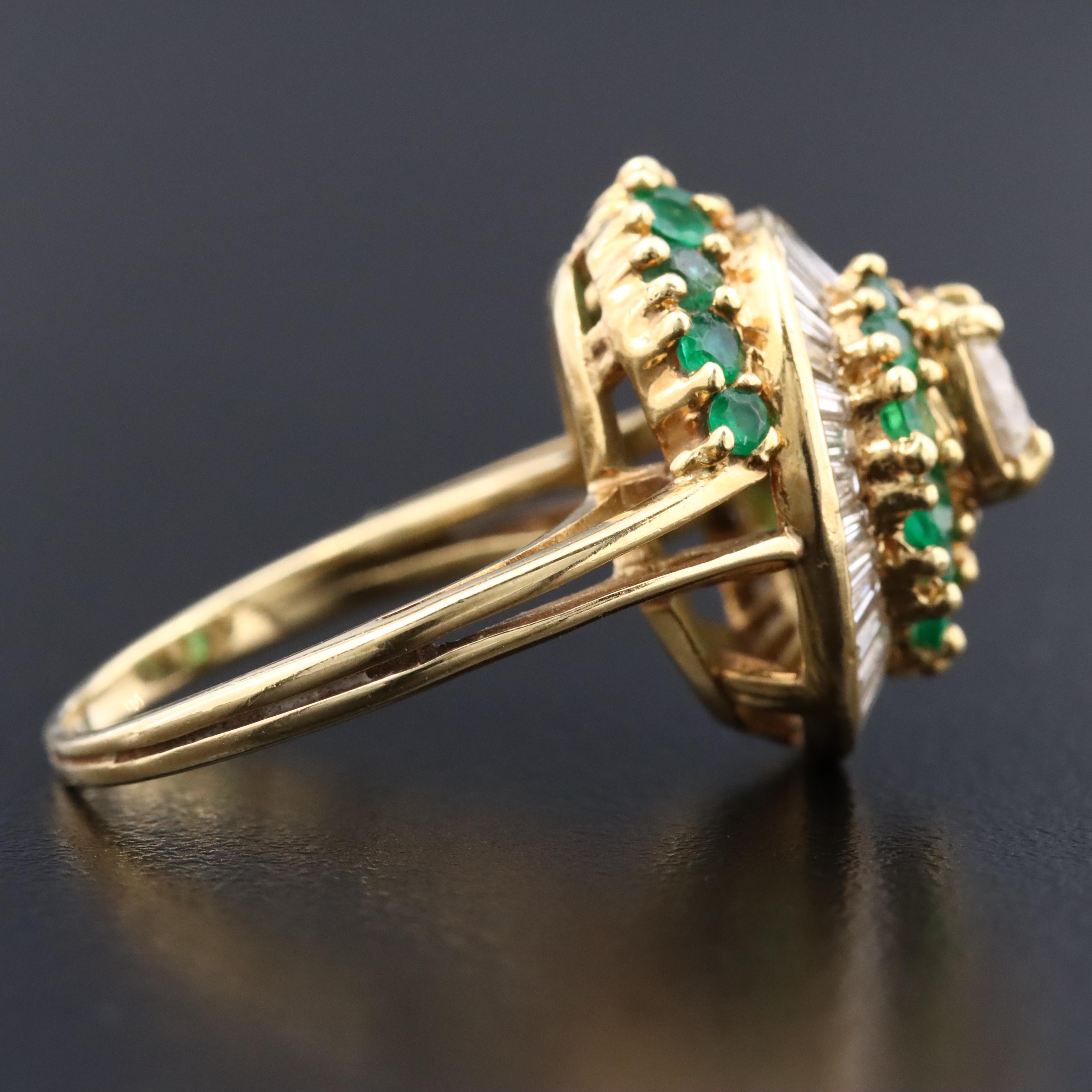 18K 1.23 CTW Diamond and Emerald Swirl Ring