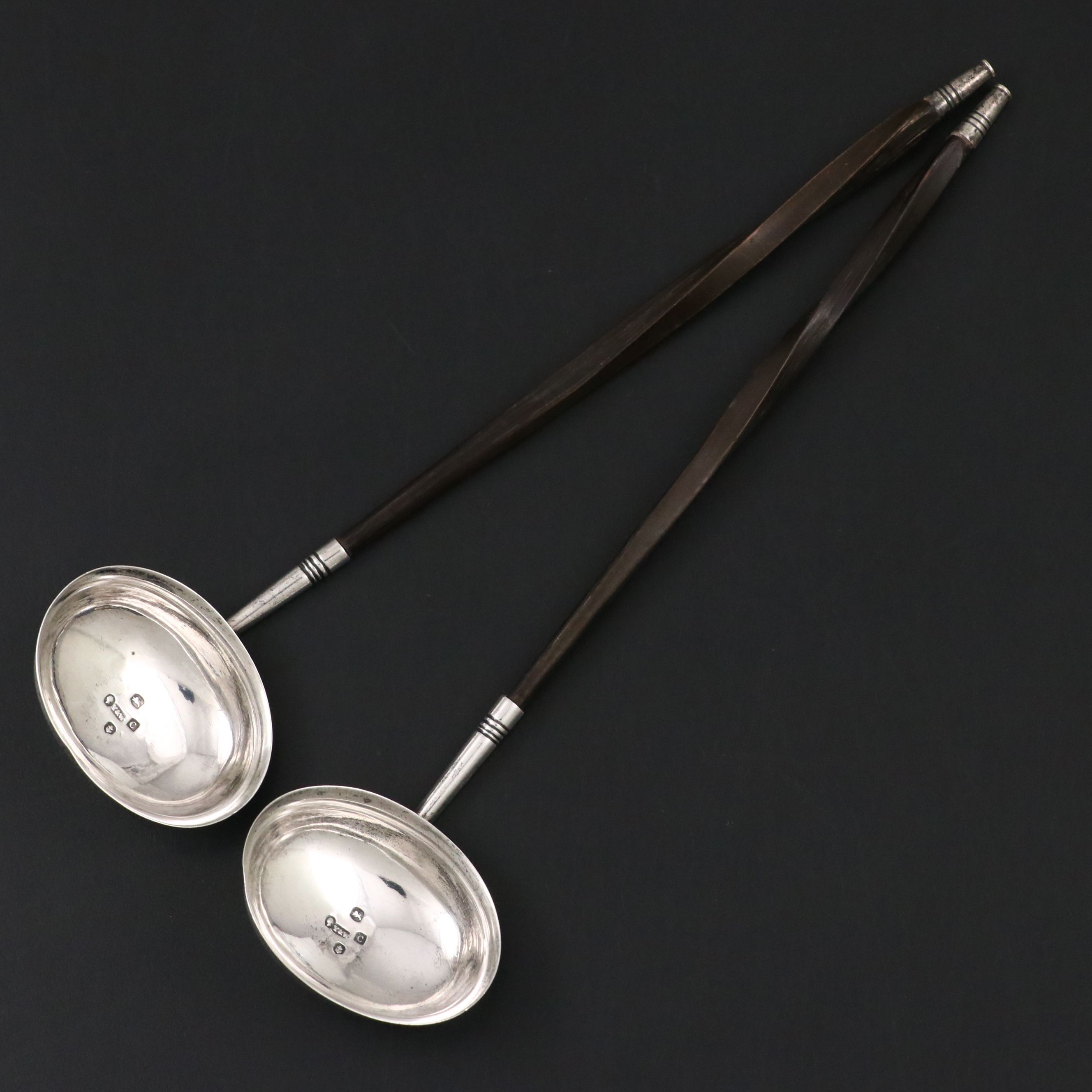 Antique Yapp & Woodward Sterling Silver Ladles with Baleen Handles, 1851