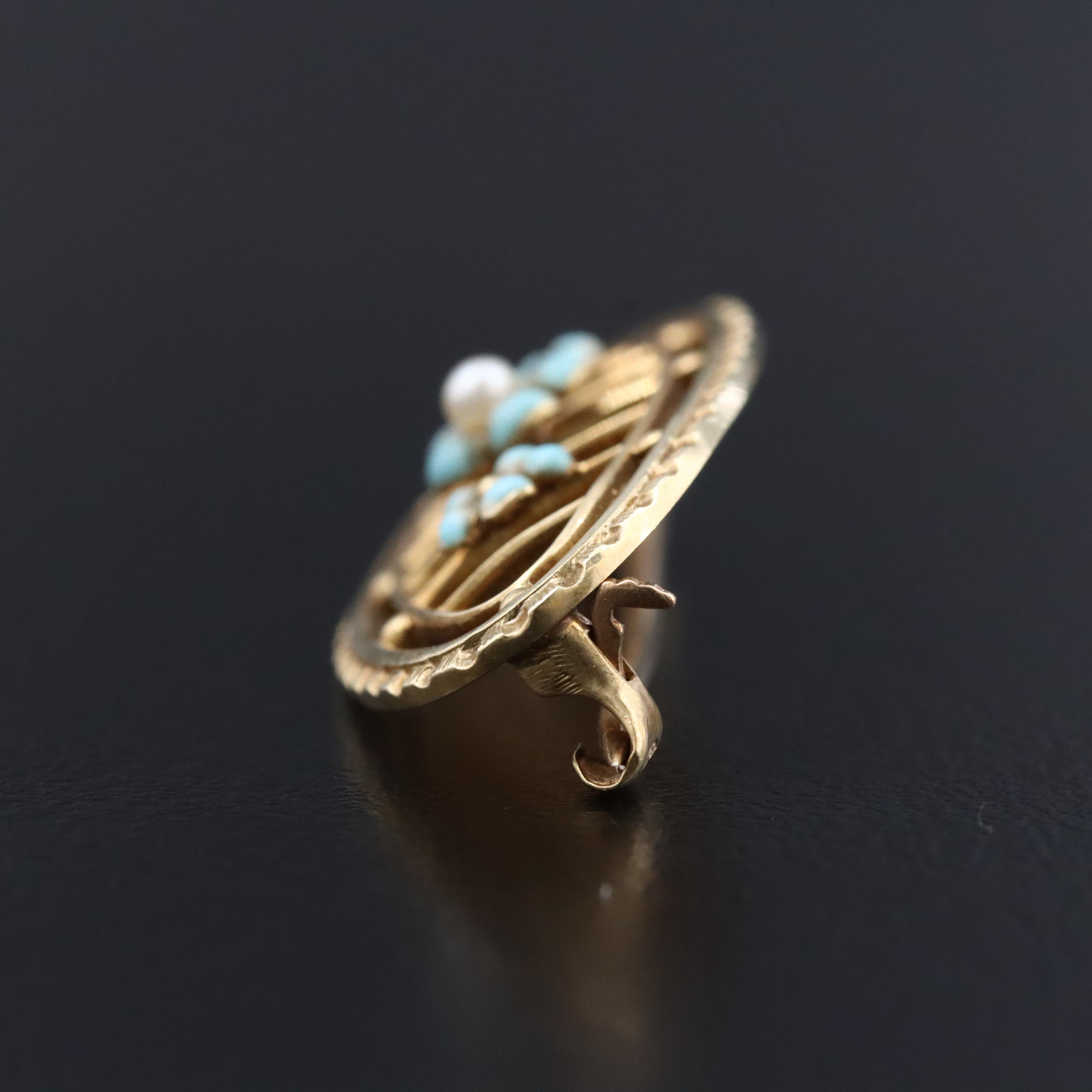 Taylor & Co. Inc. 14K Pearl and Enamel Forget-Me-Not Bar Brooch