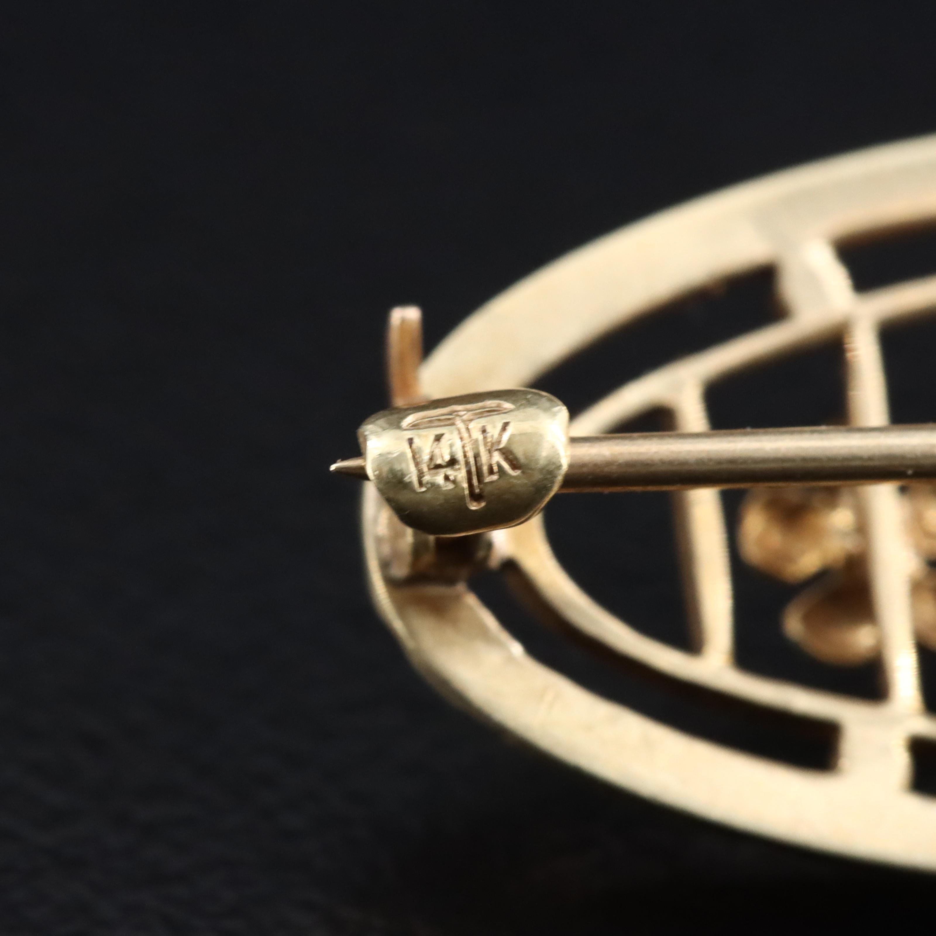 Taylor & Co. Inc. 14K Pearl and Enamel Forget-Me-Not Bar Brooch