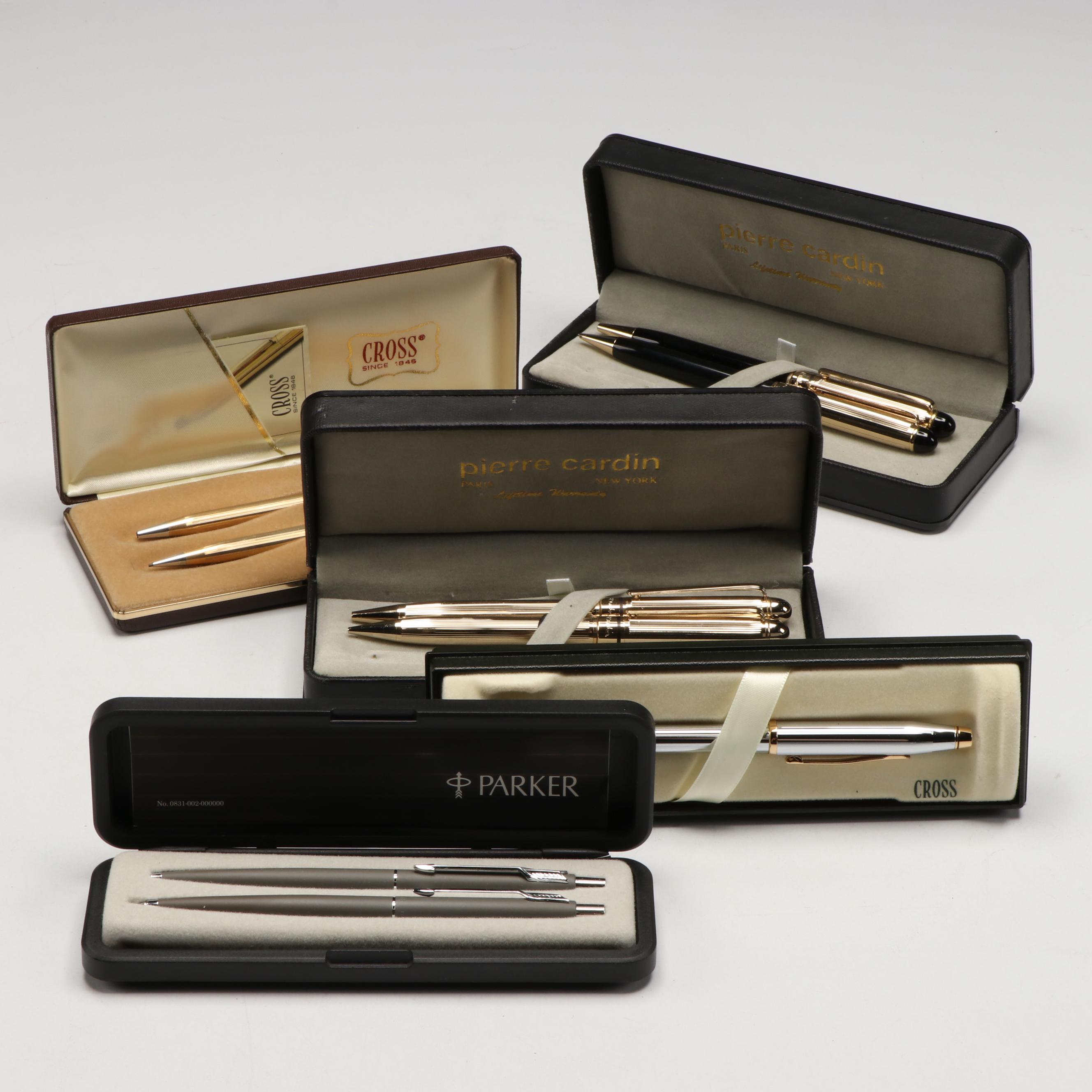 Parker, Pierre Cardin and Parker Chrome with Gold Plate Pen and Pencil Sets