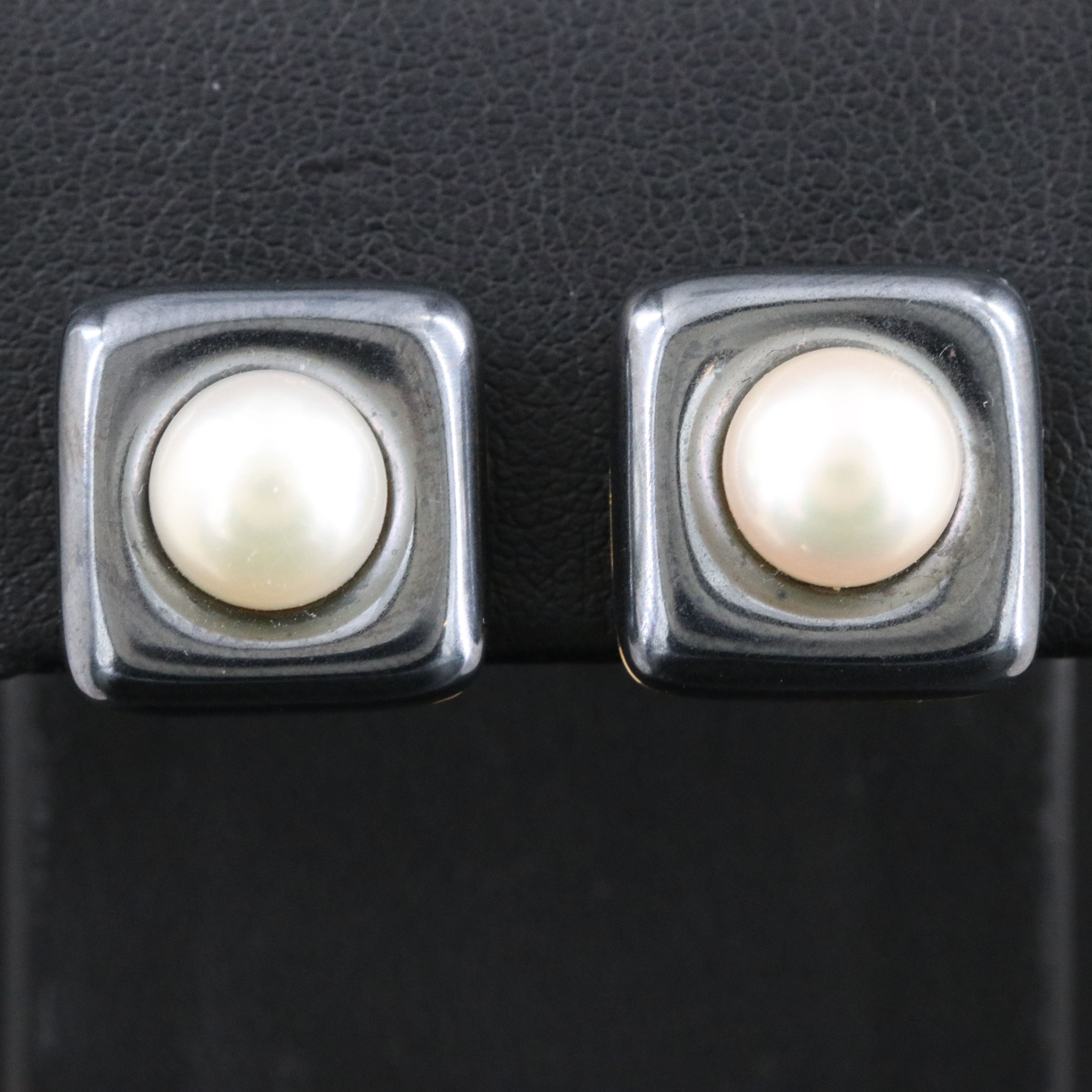 Angela Cummings 18KT Pearl and Hematite Cushion Earrings