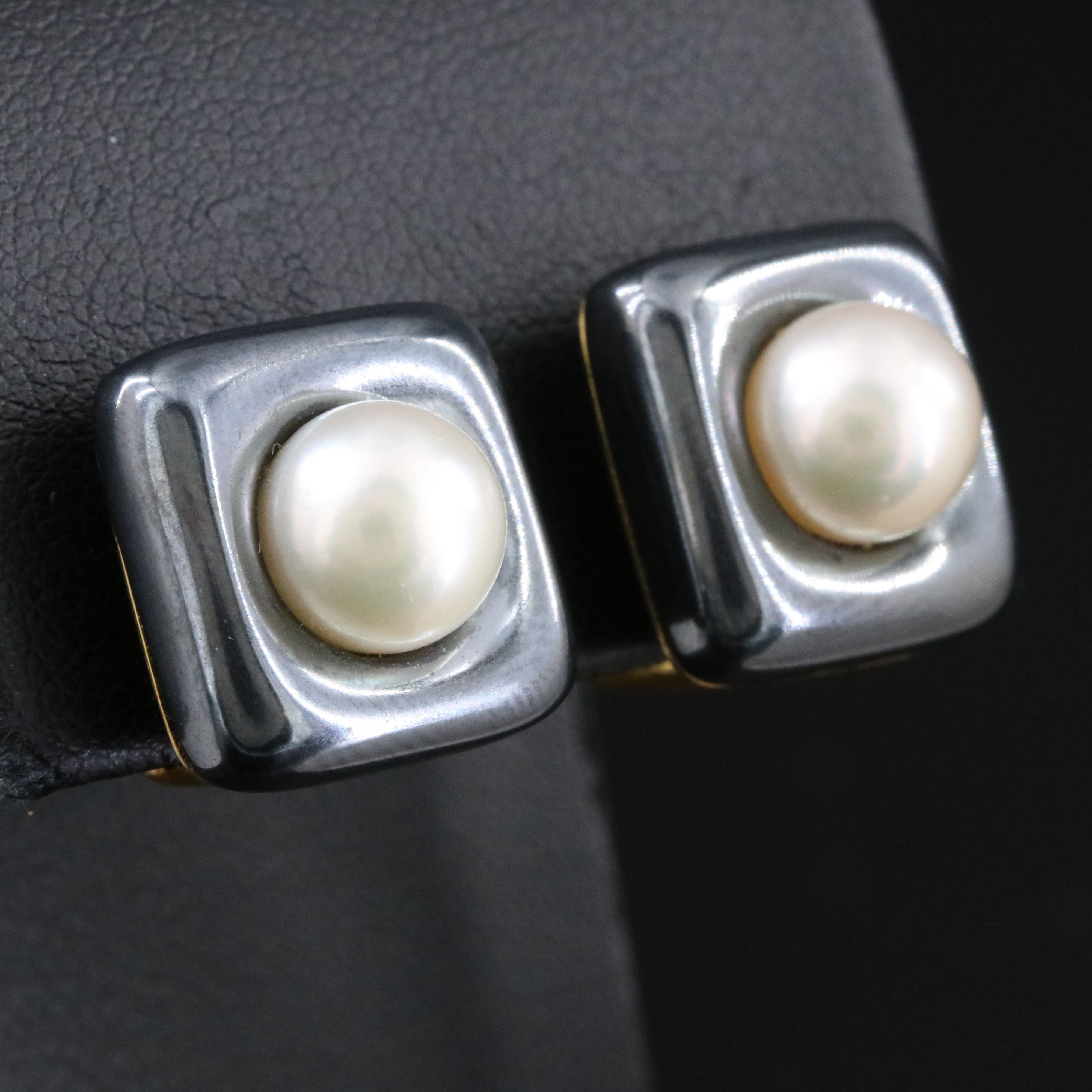 Angela Cummings 18KT Pearl and Hematite Cushion Earrings