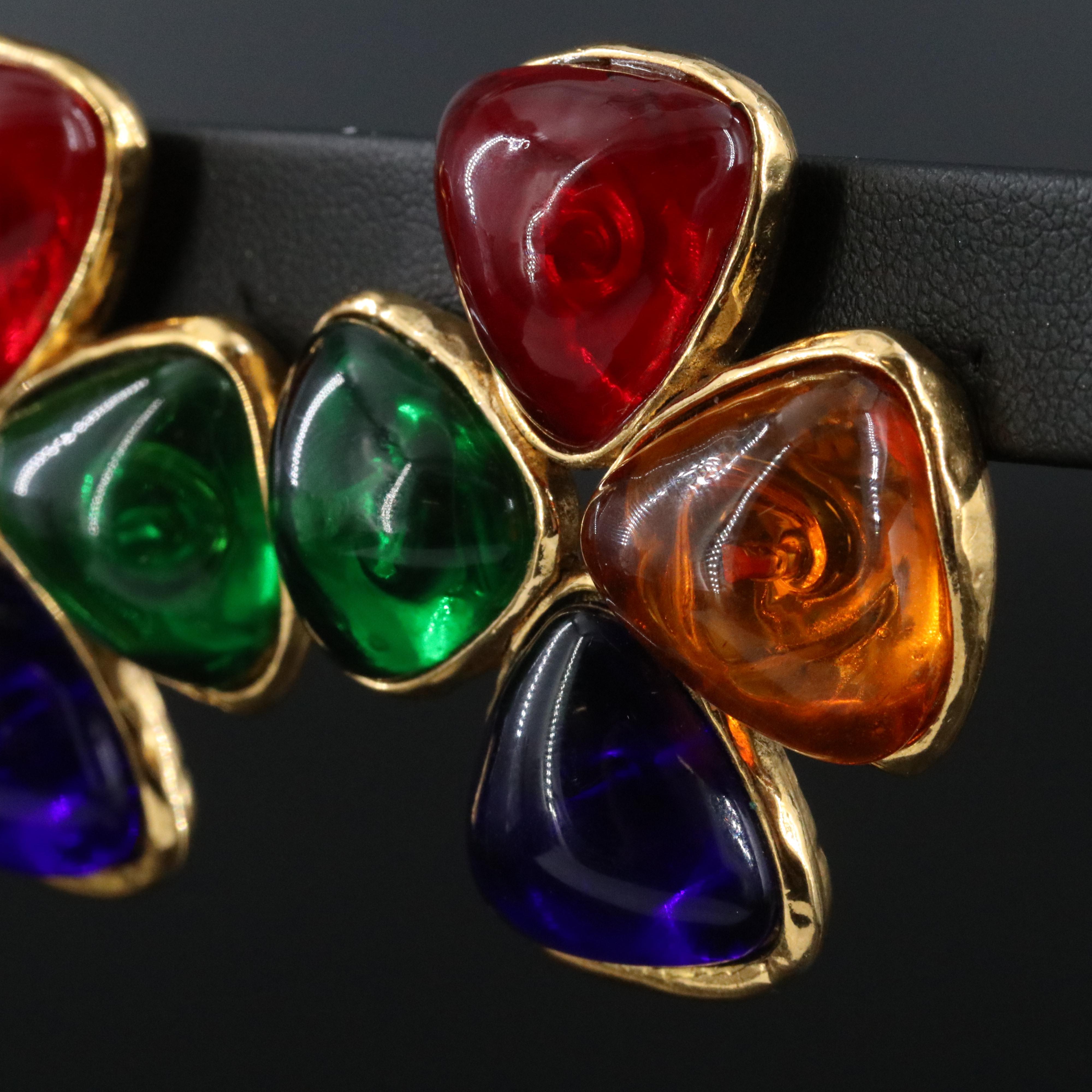 Chanel Gripoix Glass Clover Clip Earrings 1987