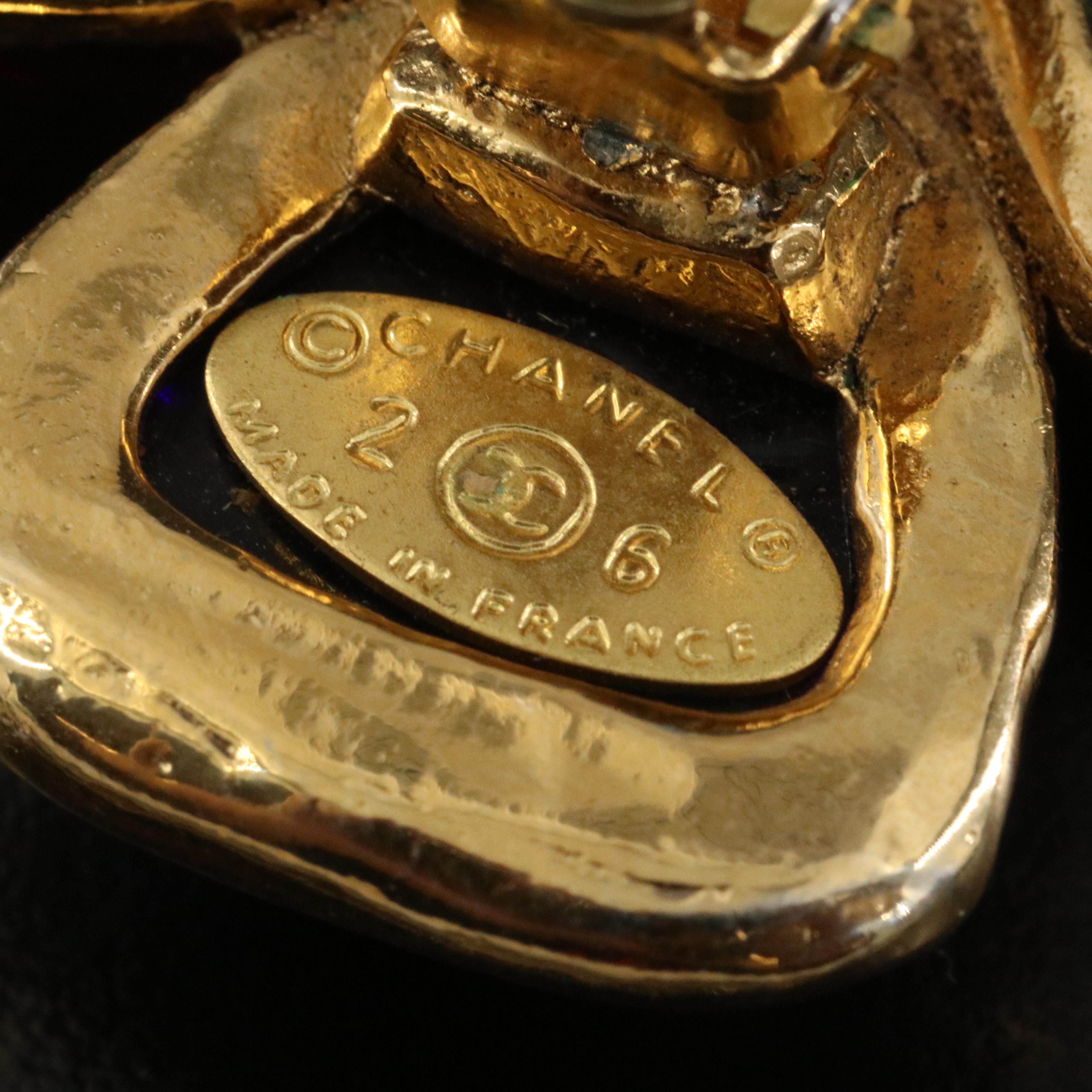 Chanel Gripoix Glass Clover Clip Earrings 1987