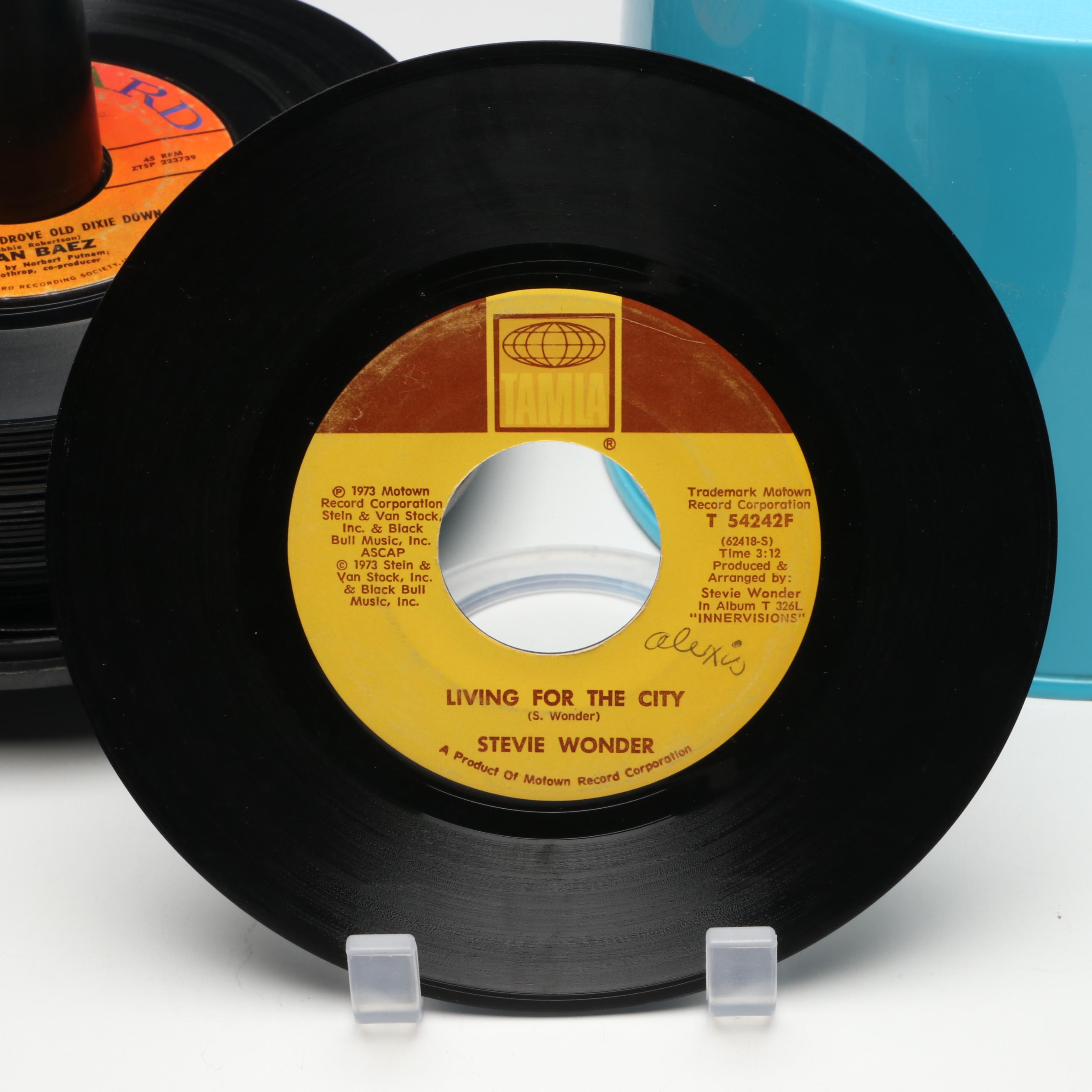 Joan Baez, Stevie Wonder and More 7" Records in Disk-Go-Case Carrying Case