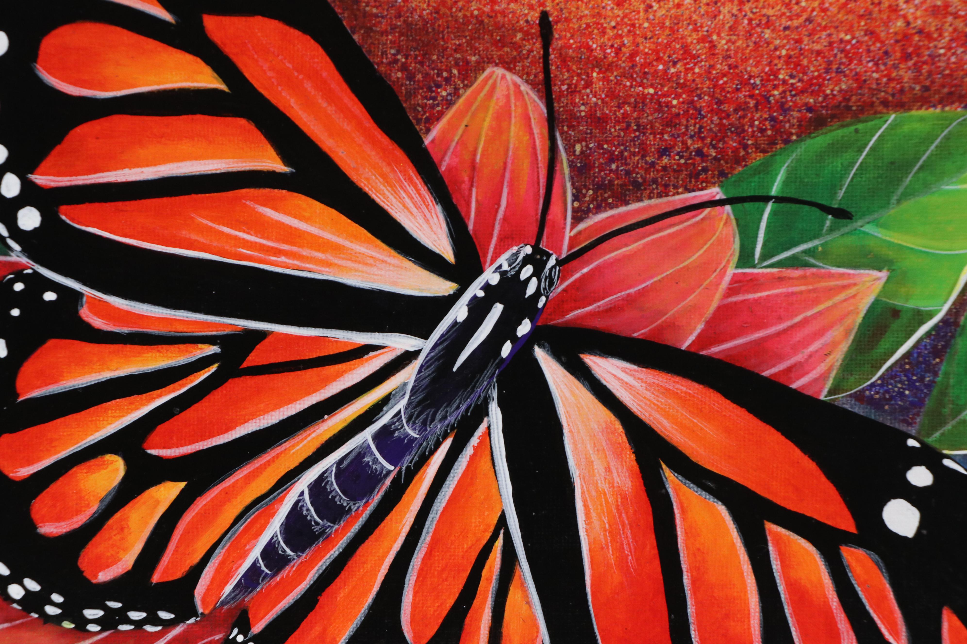 Wilson Argüello Acrylic Painting of Monarch Butterfly, 21st Century