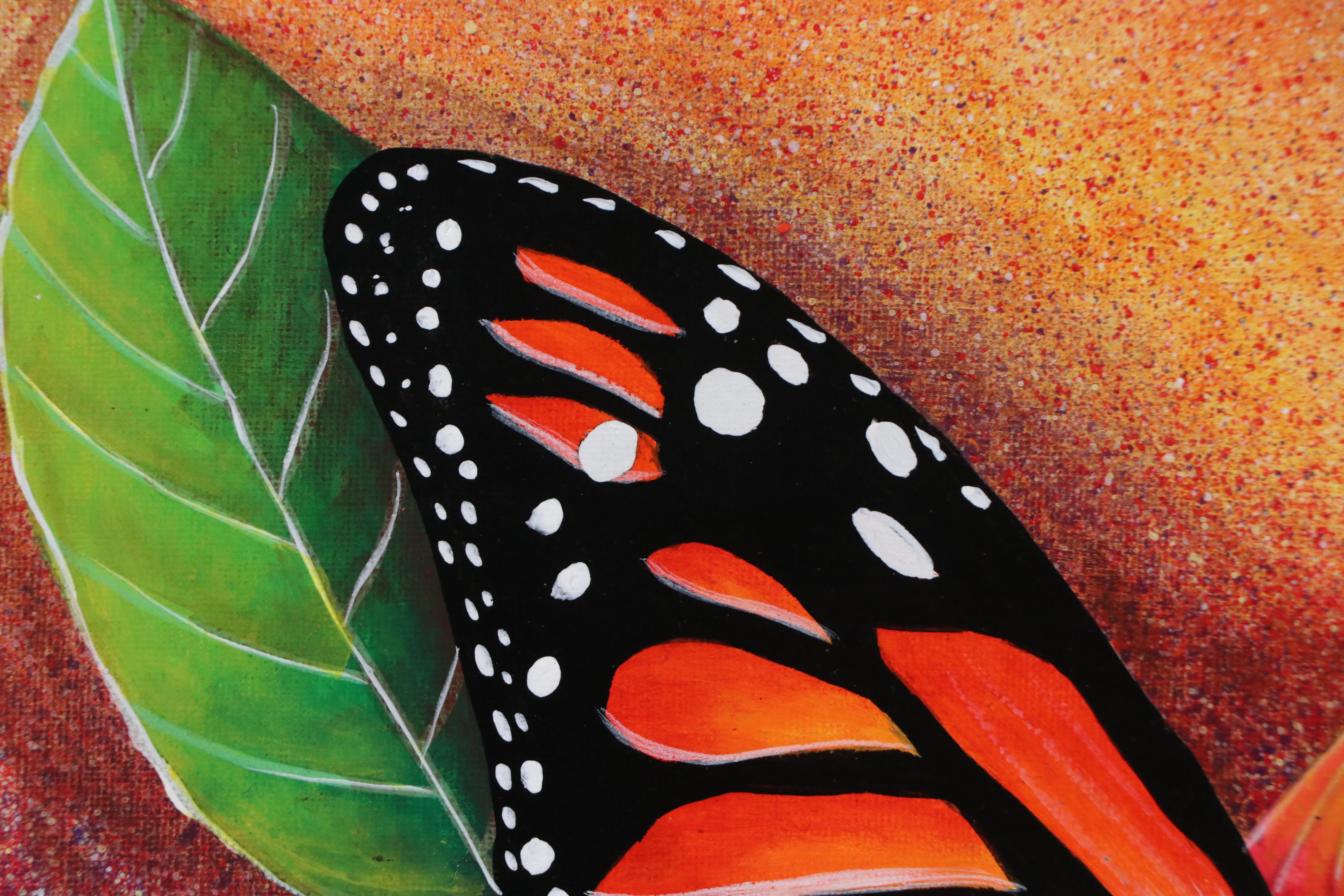 Wilson Argüello Acrylic Painting of Monarch Butterfly, 21st Century