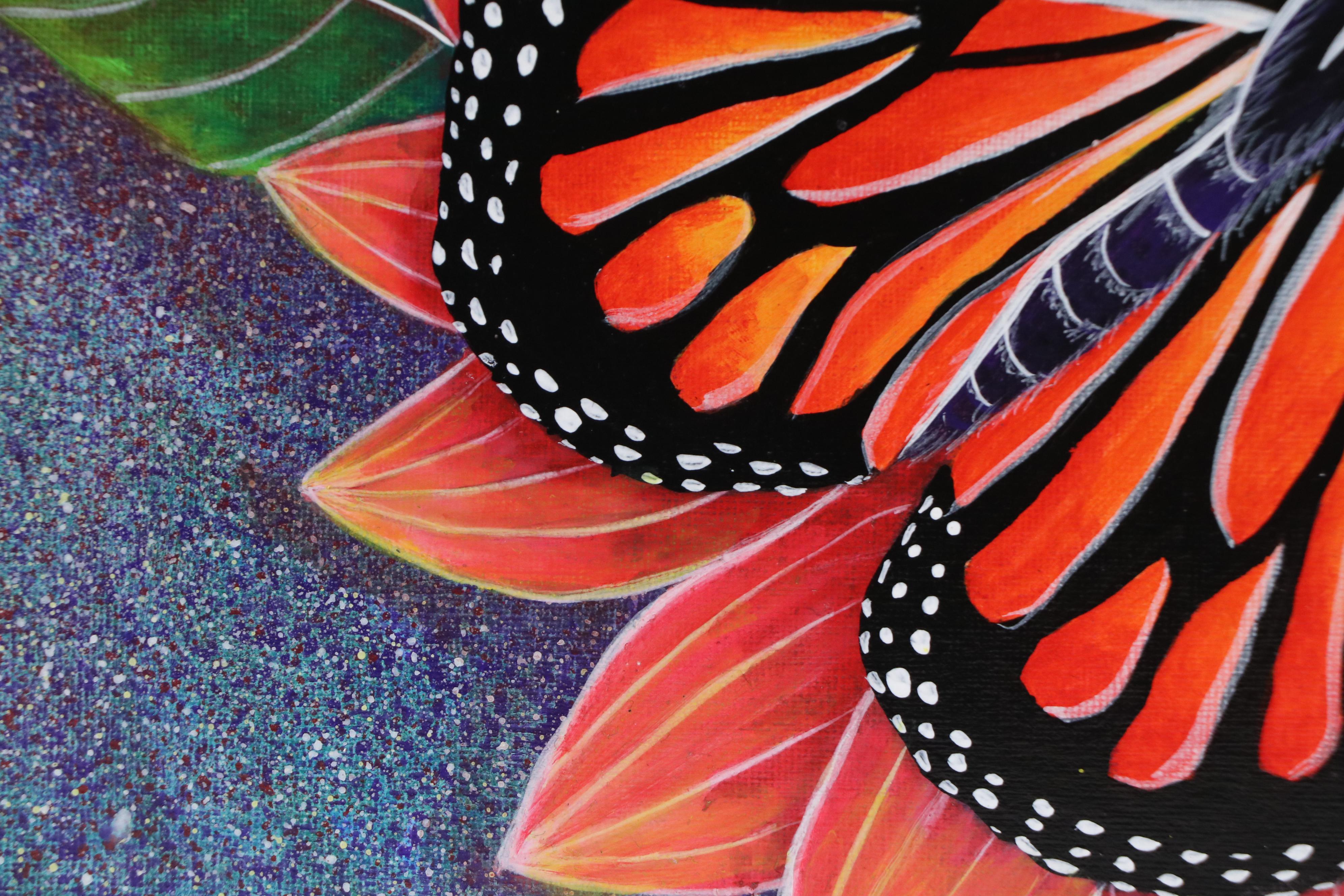 Wilson Argüello Acrylic Painting of Monarch Butterfly, 21st Century