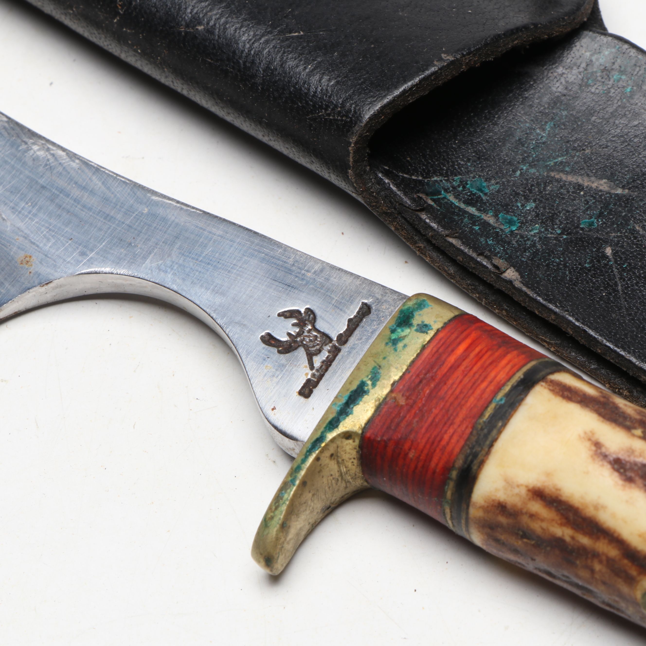 Obsidian Glass Flint Knapped Knife with Other Antler and Bone Handled Knives