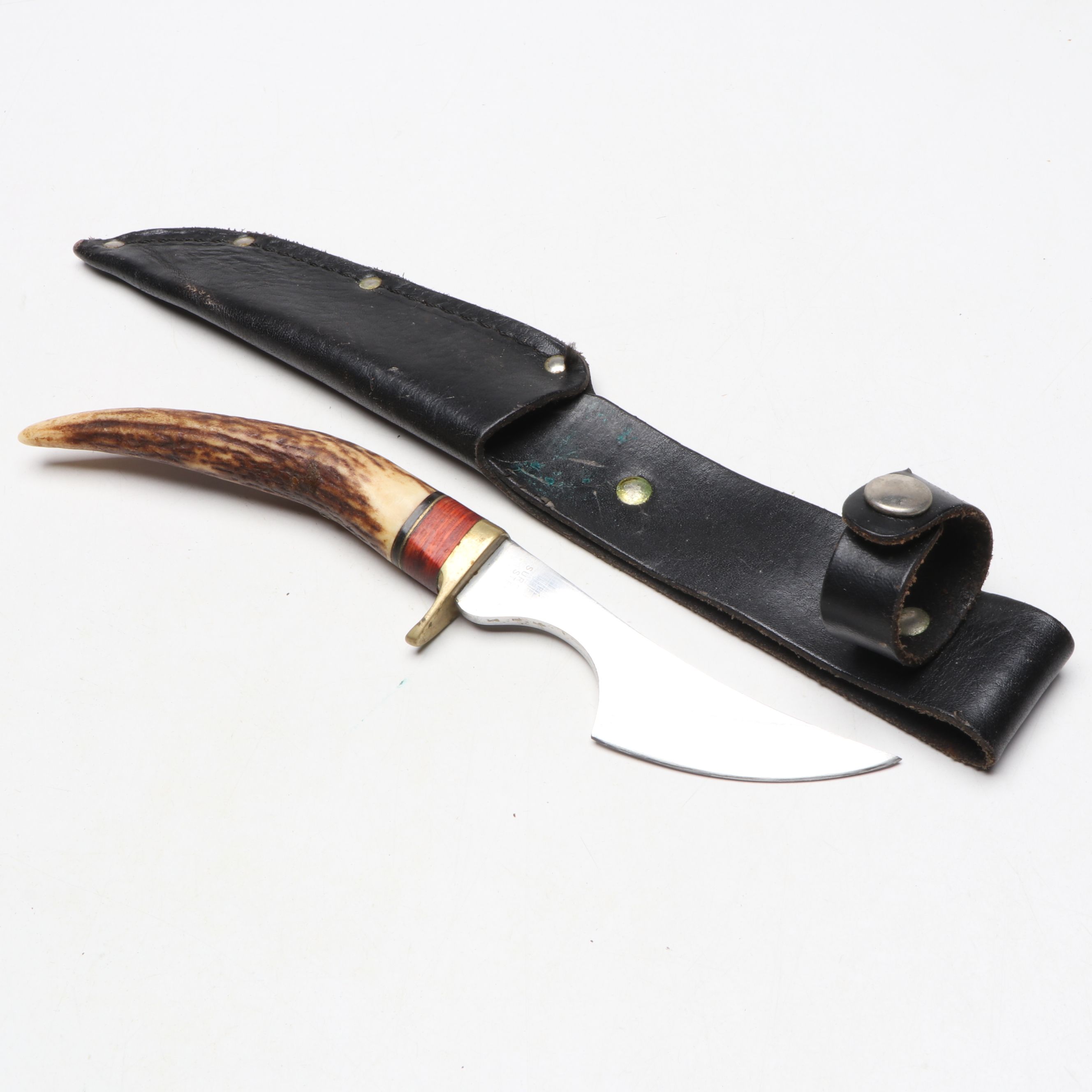 Obsidian Glass Flint Knapped Knife with Other Antler and Bone Handled Knives