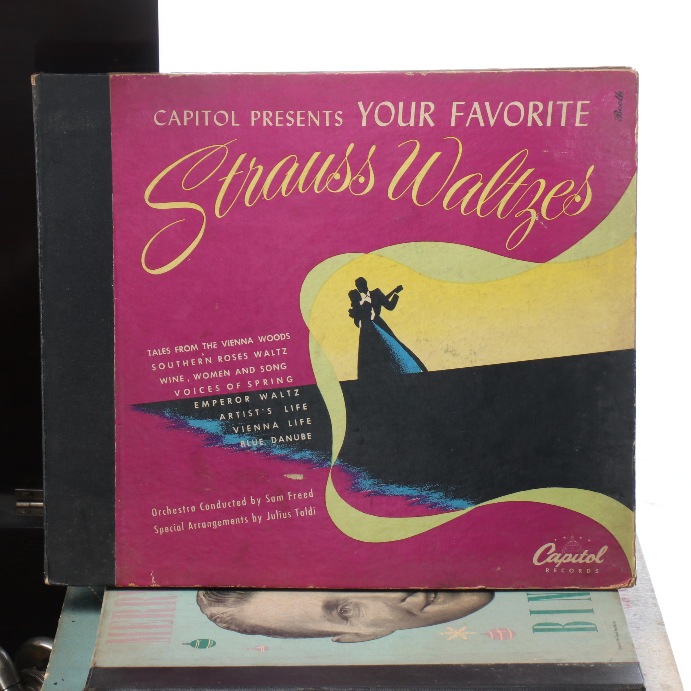 Kimball Walnut Cabinet Phonograph with Vinyl Records, Early 20th Century